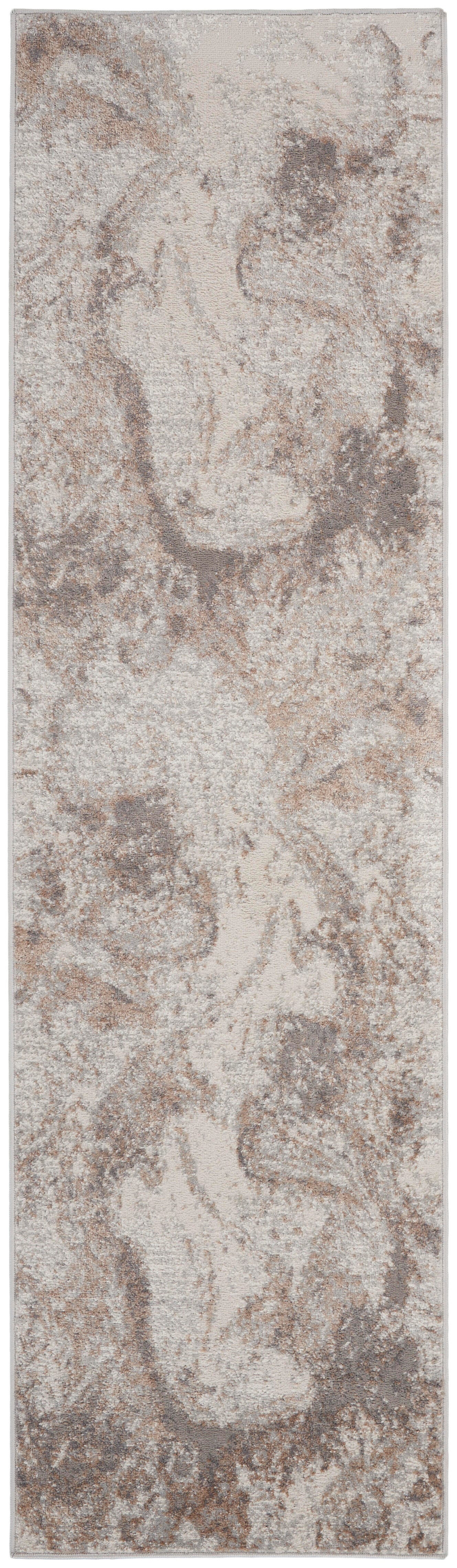Nourison Home Nourison Elation 2'3" x 7'6" Ivory Grey Modern Indoor Rug, Cream, large