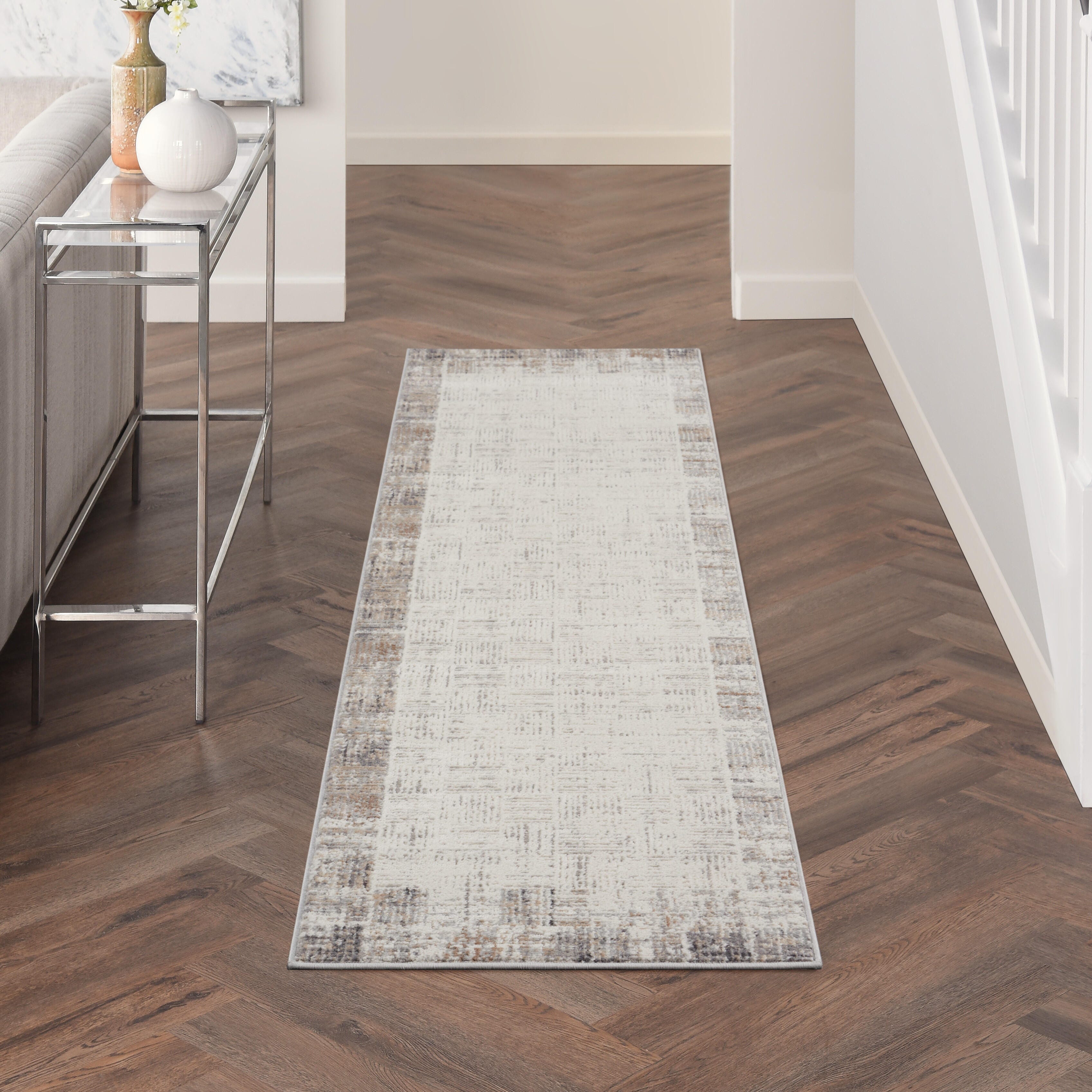 Nourison Nourison Elation 2'3" x 7'6" Ivory Grey Modern Indoor Rug, Cream, large