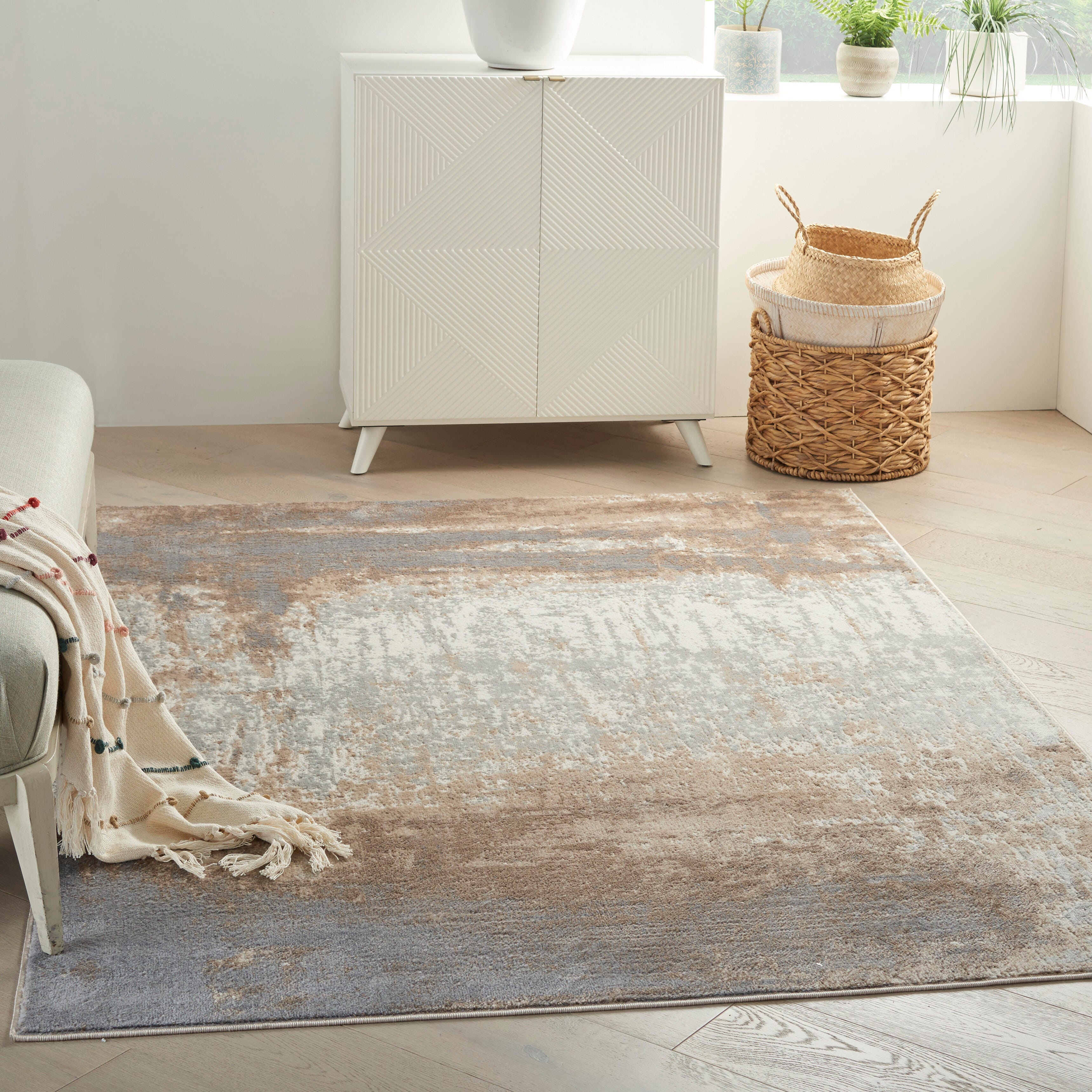 Nourison Nourison Elation 5'3" x 7'3" Grey Ivory Modern Indoor Rug, Gray, rollover
