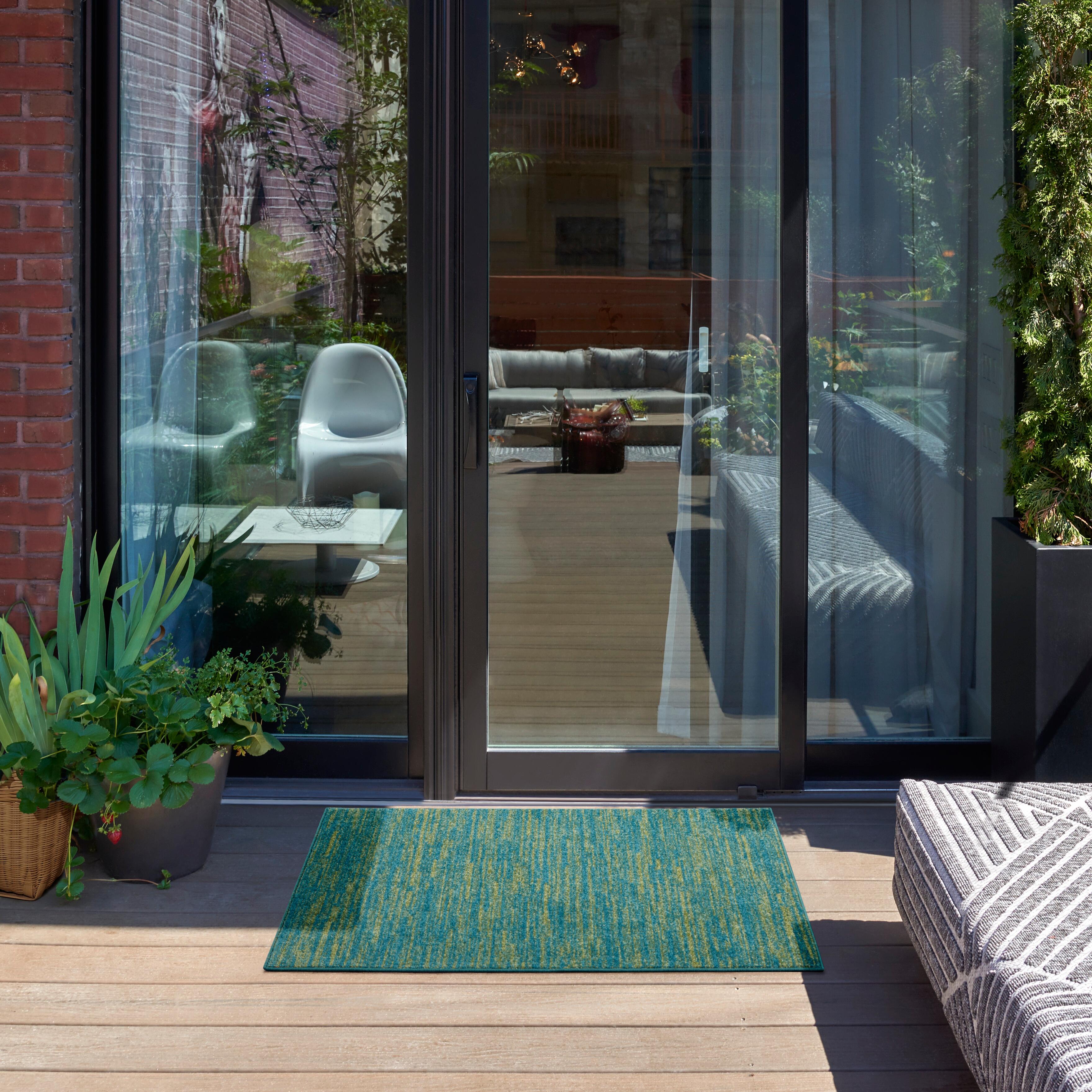 Nourison Home Nourison Nourison Essentials 2' x 4' Blue Green Outdoor Indoor/Outdoor Rug, Blue/Green, rollover