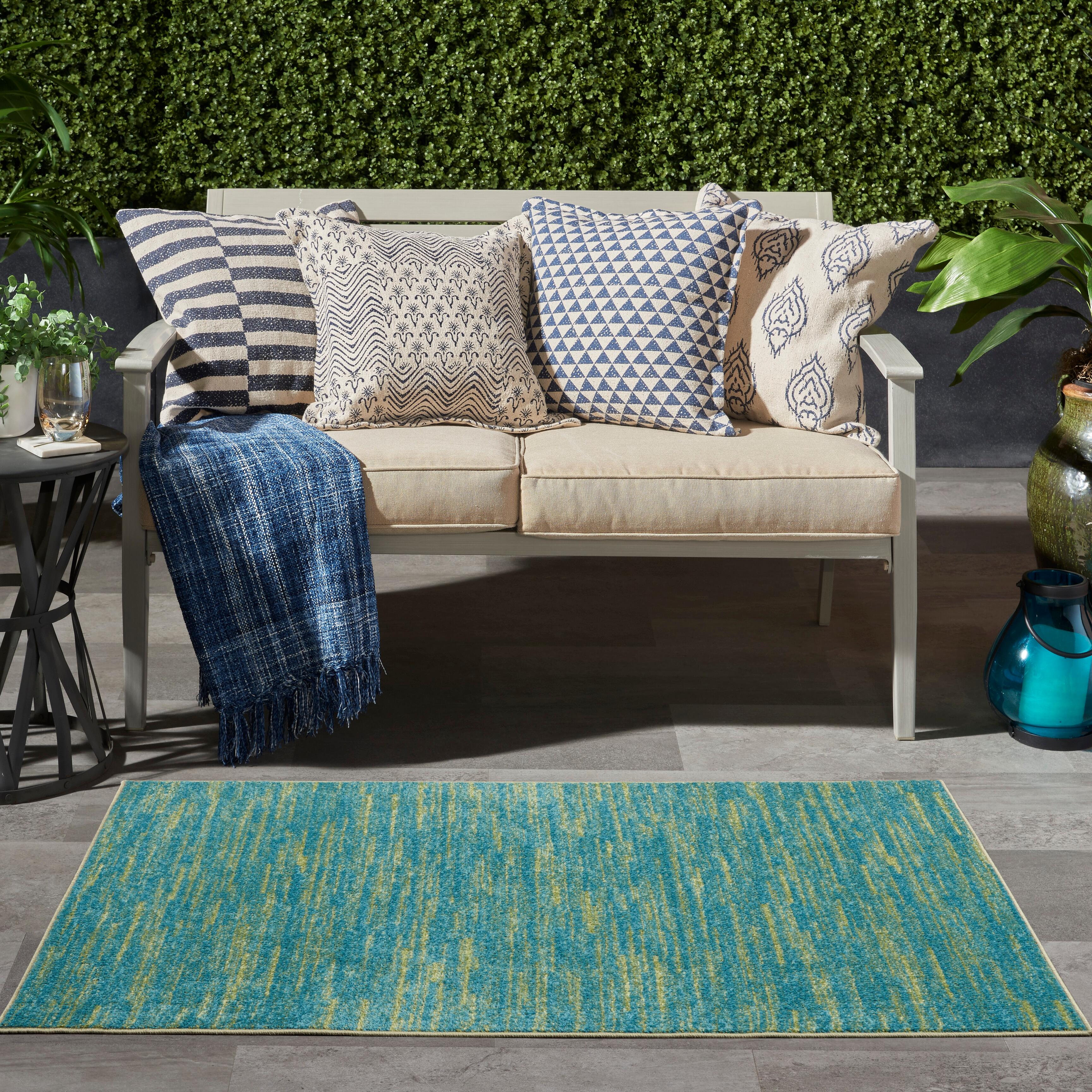 Nourison Home Nourison Nourison Essentials 3' x 5' Blue Green Outdoor Indoor/Outdoor Rug, Blue/Green, rollover