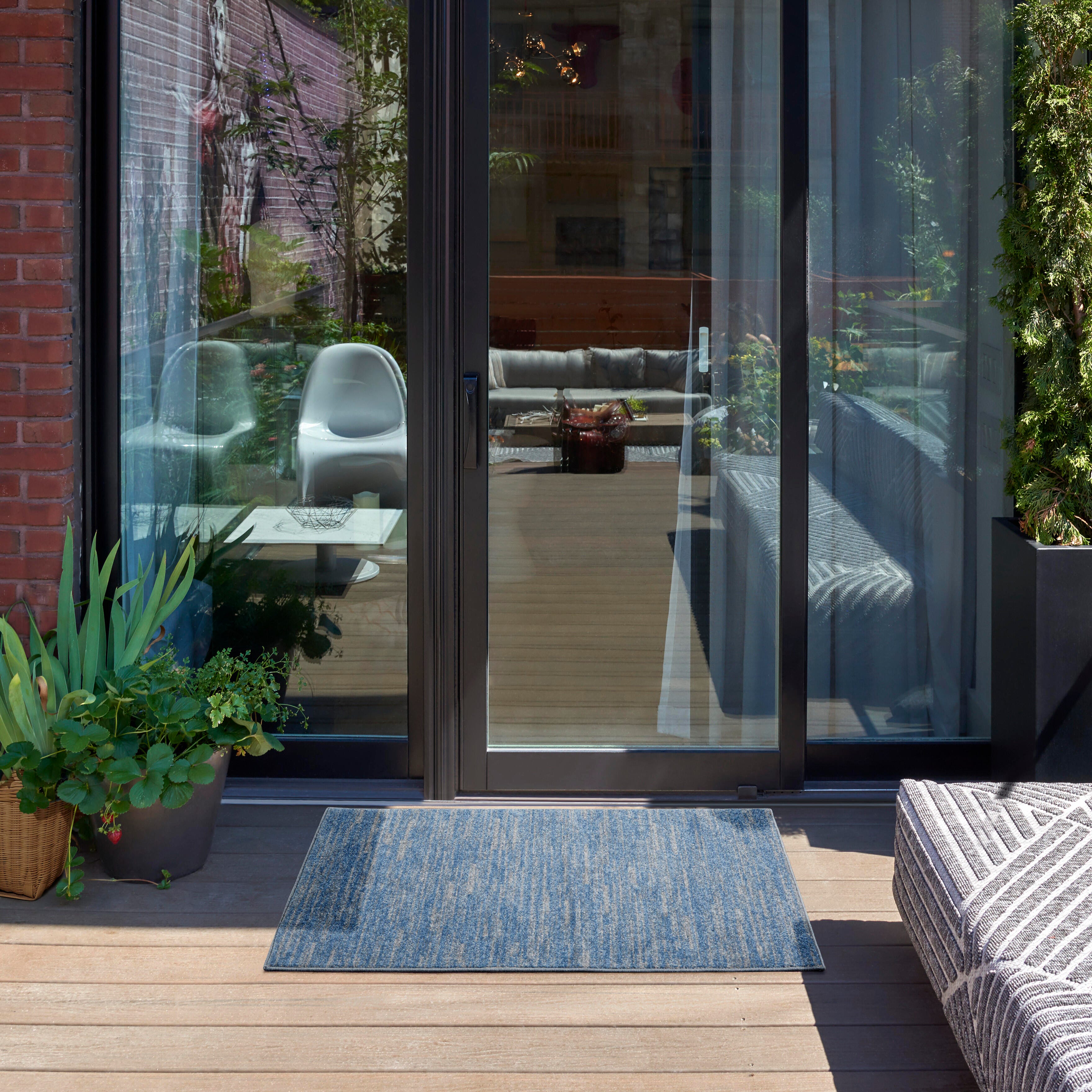 Nourison Home Nourison Nourison Essentials 2' x 4' Blue/Grey Outdoor Indoor/Outdoor Rug, Blue/Gray, rollover