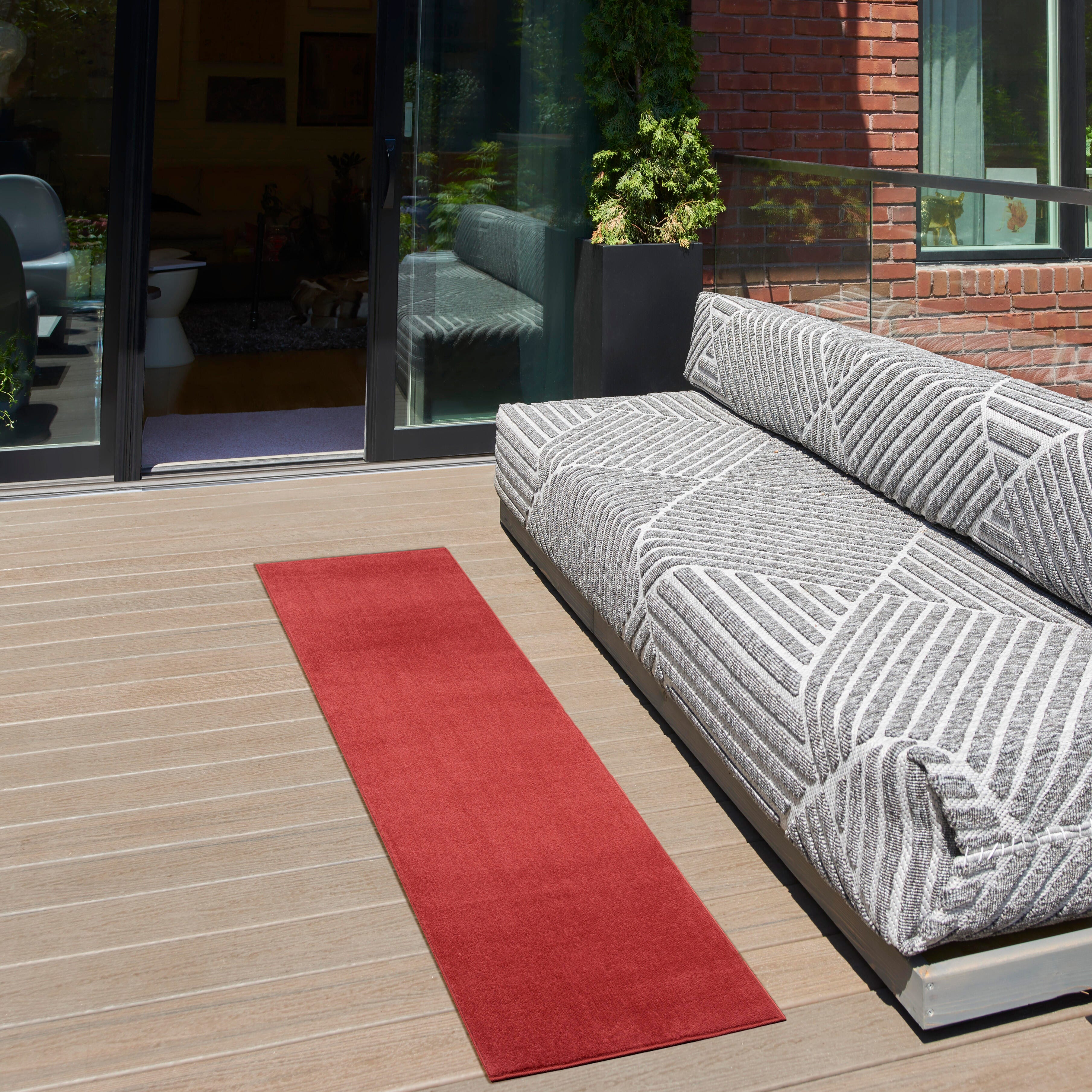 Nourison Home Nourison Nourison Essentials 2'2" x 7'6" Brick Red Outdoor Indoor/Outdoor Rug, Brick, rollover