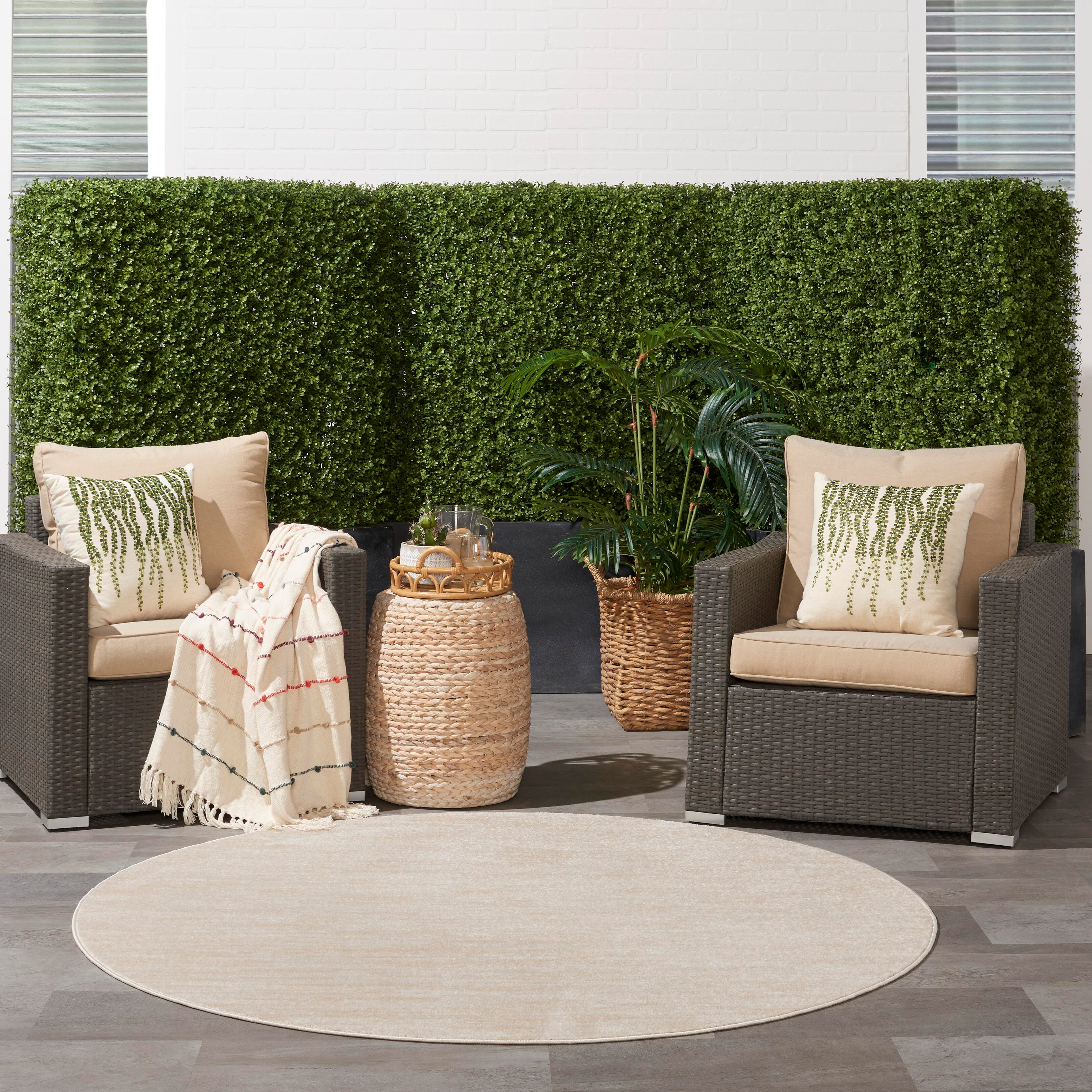 Nourison Home Nourison Nourison Essentials 6' x ROUND Ivory Beige Outdoor Indoor/Outdoor Rug, Cream, rollover