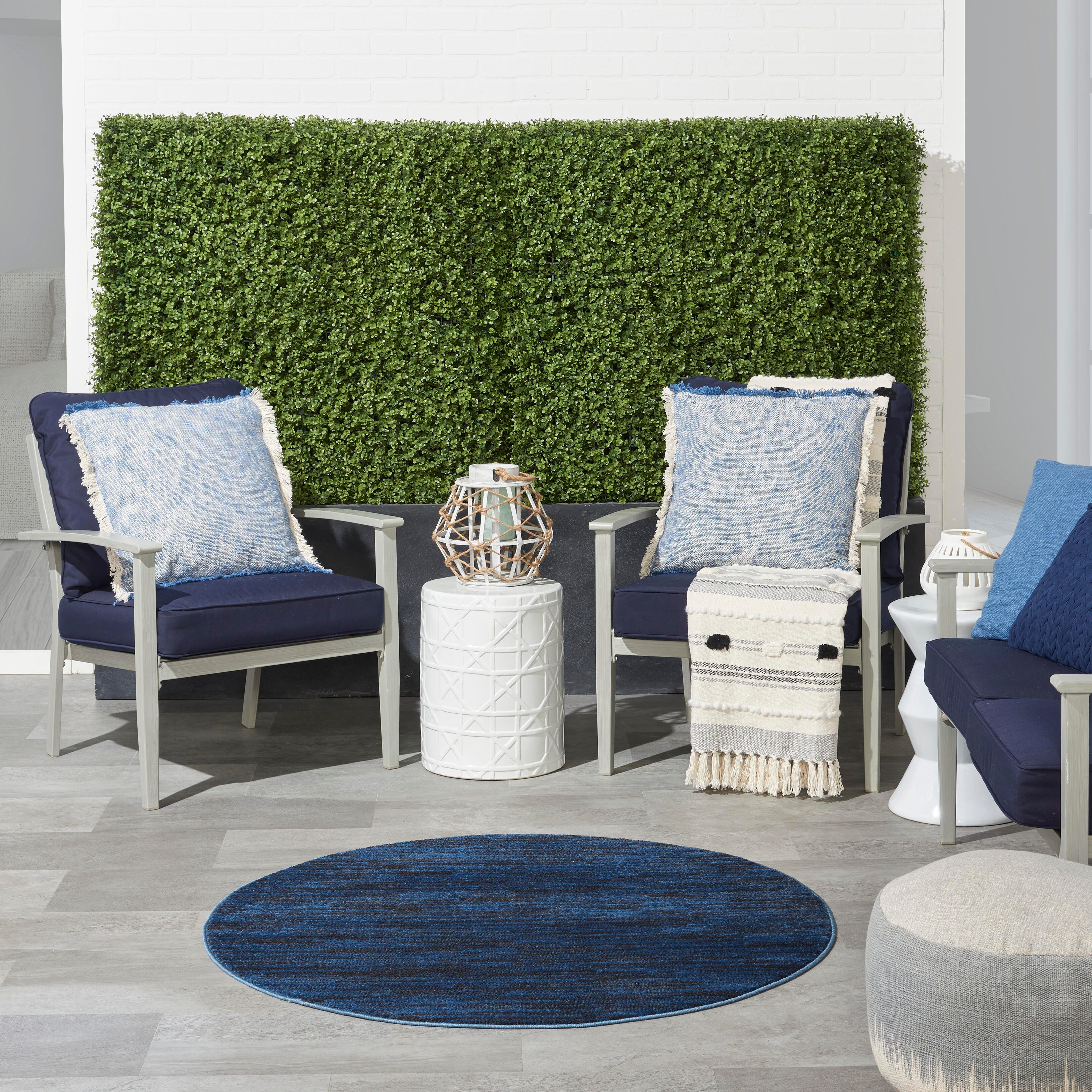 Nourison Home Nourison Nourison Essentials 4' x round Midnight Blue Outdoor Indoor/Outdoor Rug, Midnight Blue, rollover