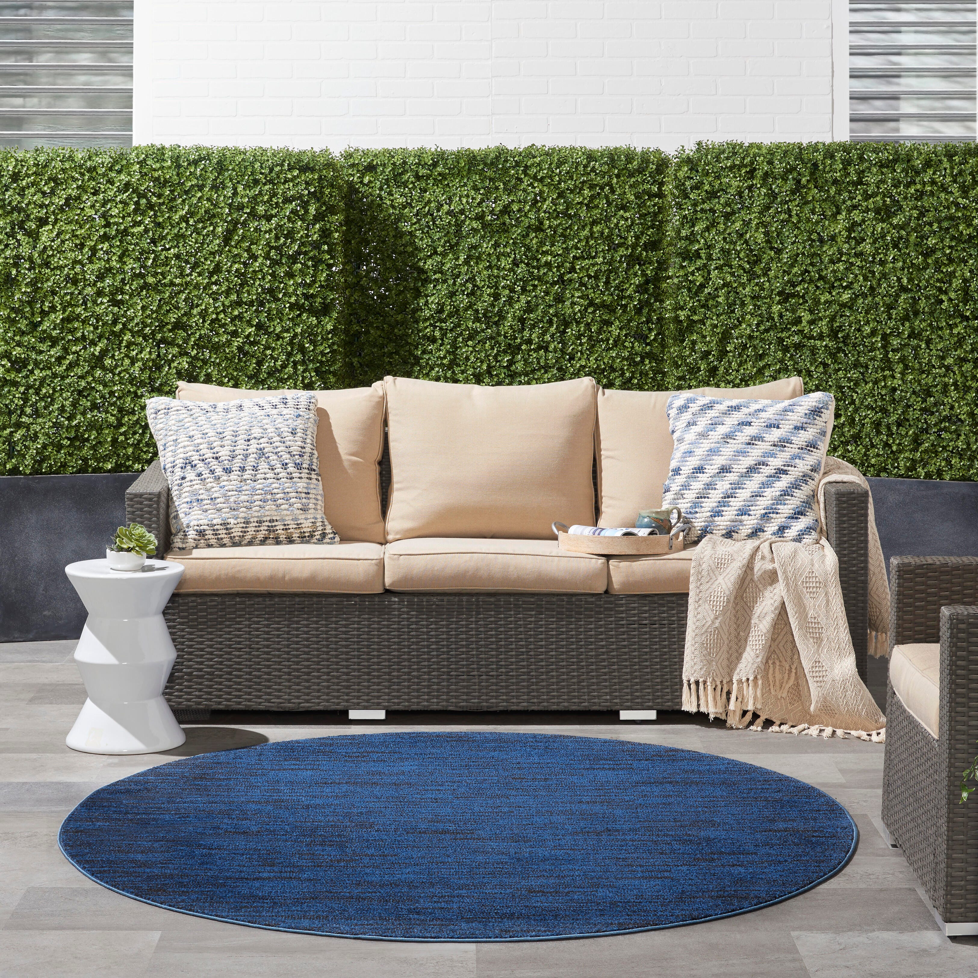 Nourison Home Nourison Nourison Essentials 6' x ROUND Midnight Blue Outdoor Indoor/Outdoor Rug, Midnight Blue, rollover