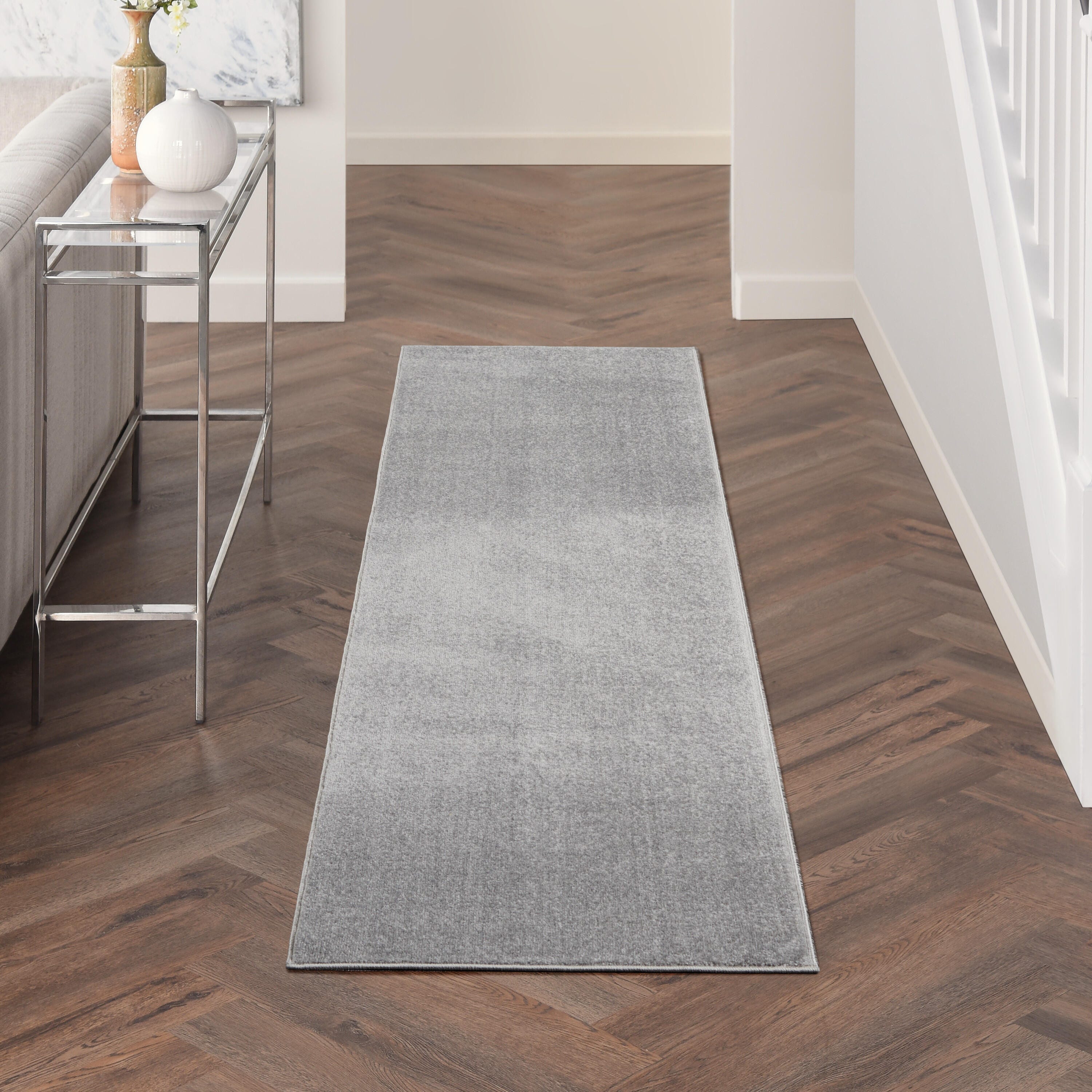 Nourison Home Nourison Nourison Essentials 2'2" x 10' Silver Grey Outdoor Indoor/Outdoor Rug, Silver, rollover