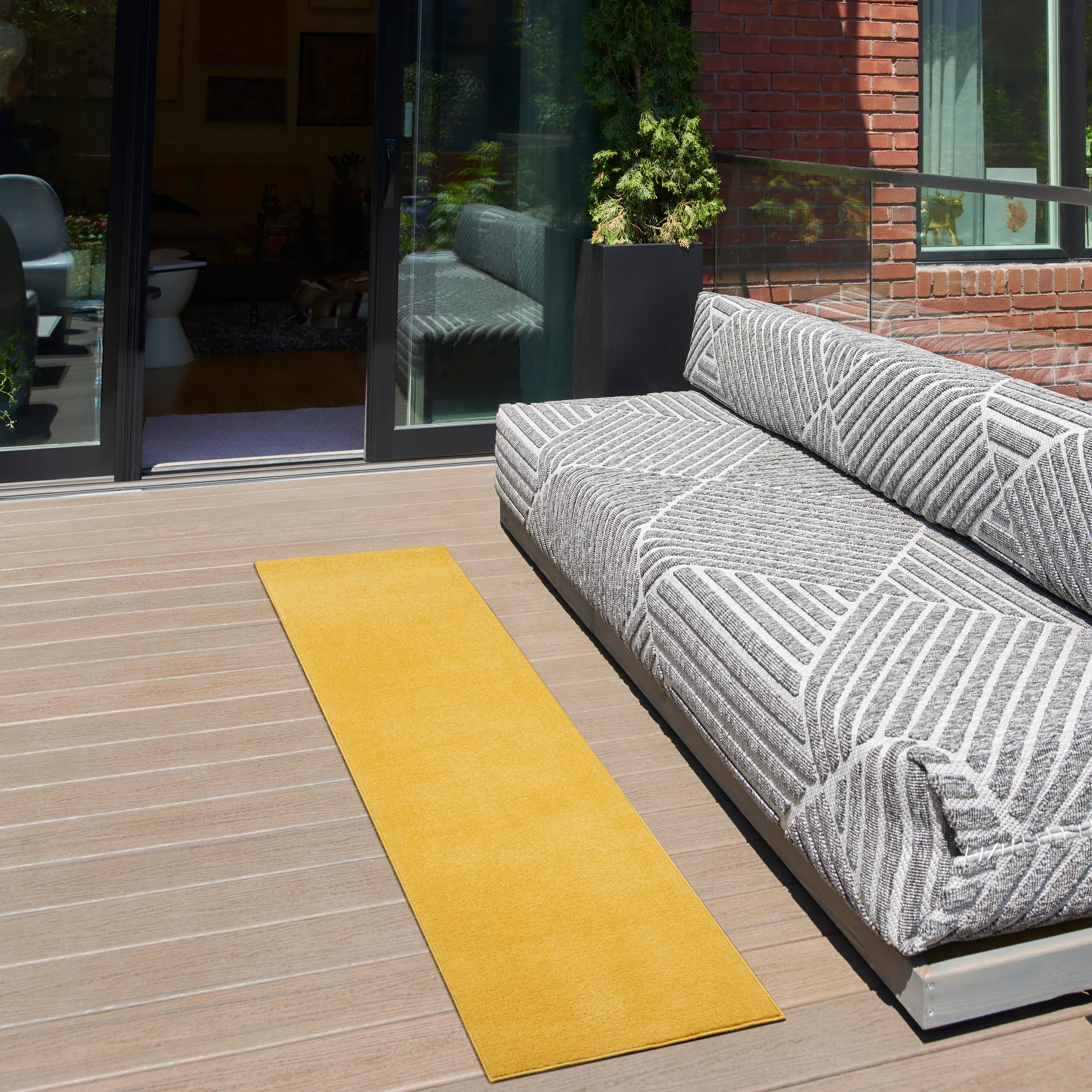 Nourison Home Nourison Nourison Essentials 2'2" x 7'6" Yellow Outdoor Indoor/Outdoor Rug, Yellow, rollover