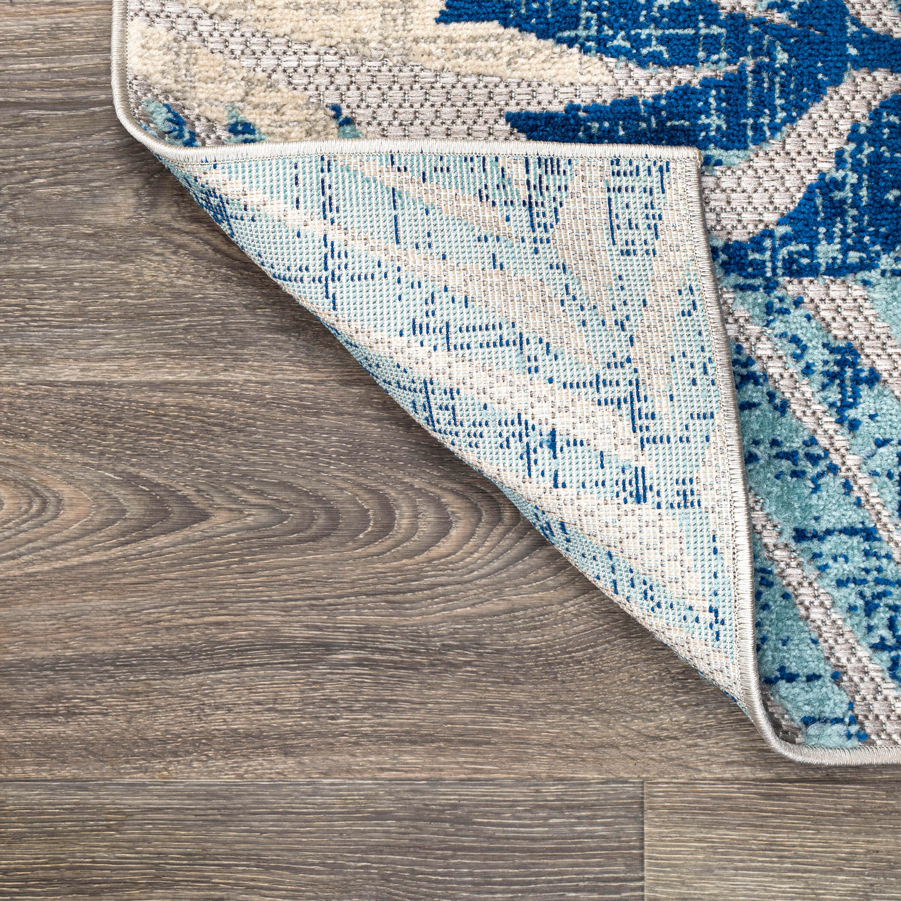 JONATHAN Y Tropics Palm Leaves Outdoor 2' x 8' Runner Rug, Gray/Blue, large