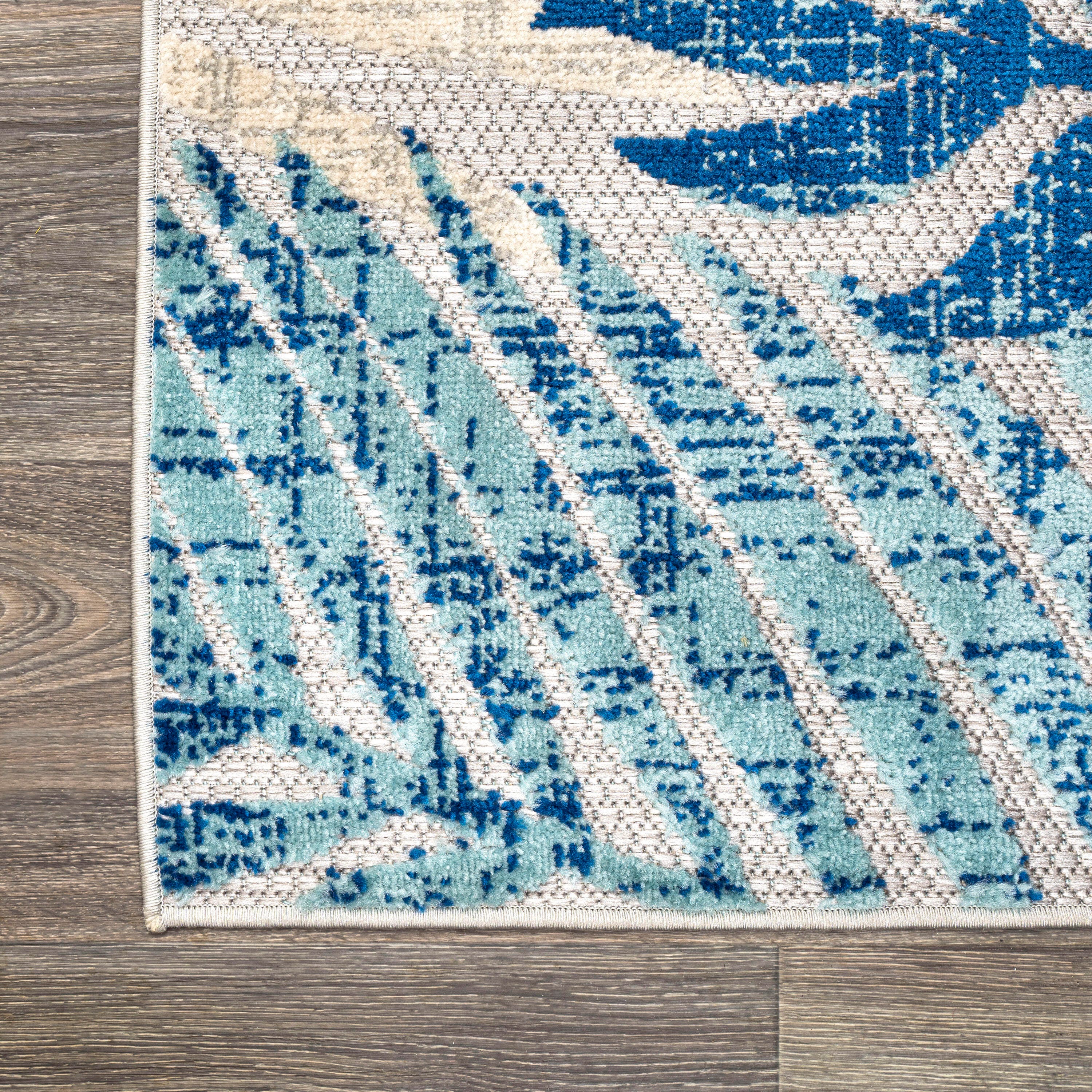 JONATHAN Y Tropics Palm Leaves Outdoor 4' x 6' Area Rug, Gray/Blue, large