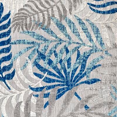 JONATHAN Y Tropics Palm Leaves Outdoor 6' Square Area Rug, Gray/Blue, large
