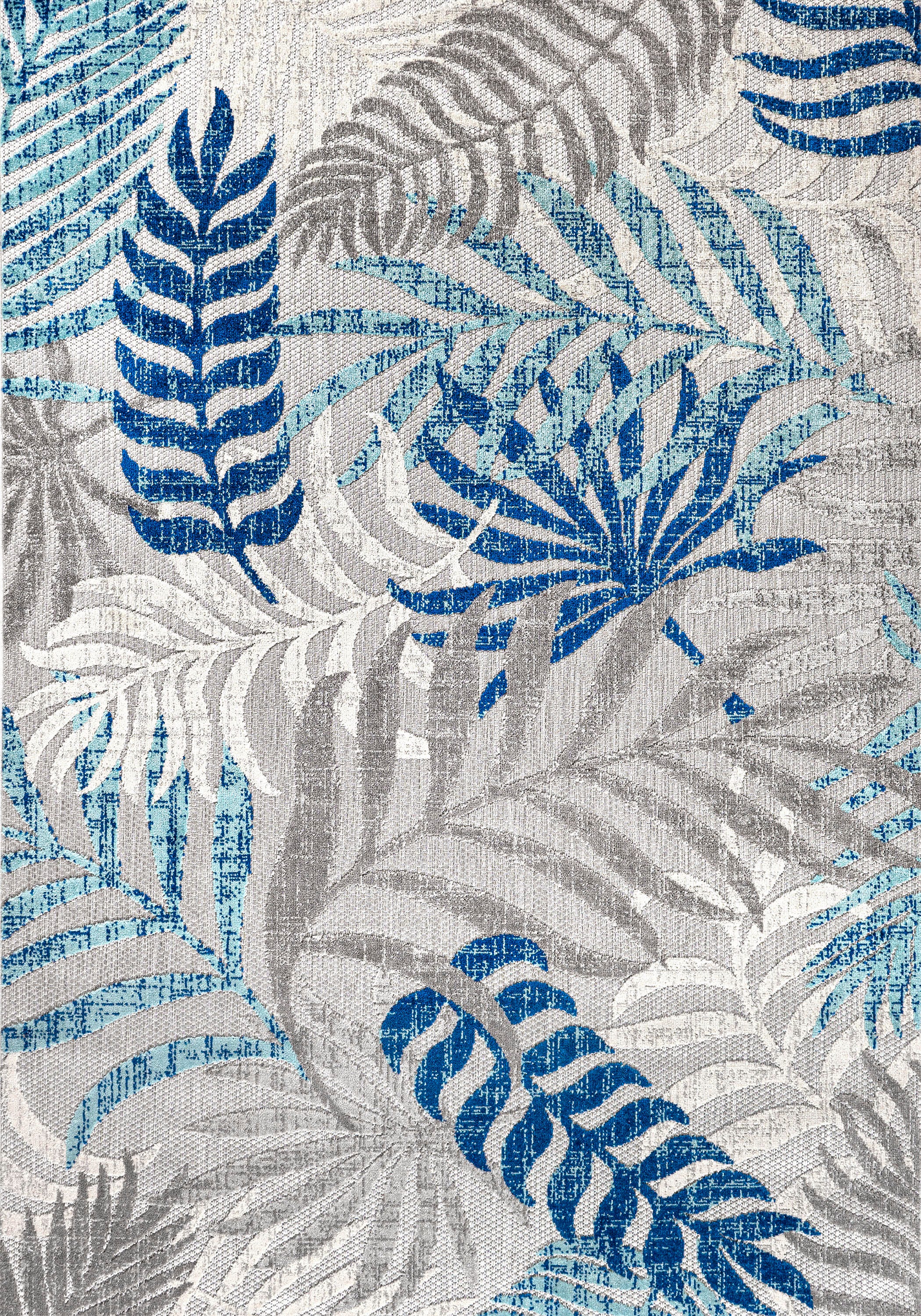 JONATHAN Y Tropics Palm Leaves Outdoor 8' x 10' Area Rug, Gray/Blue, rollover