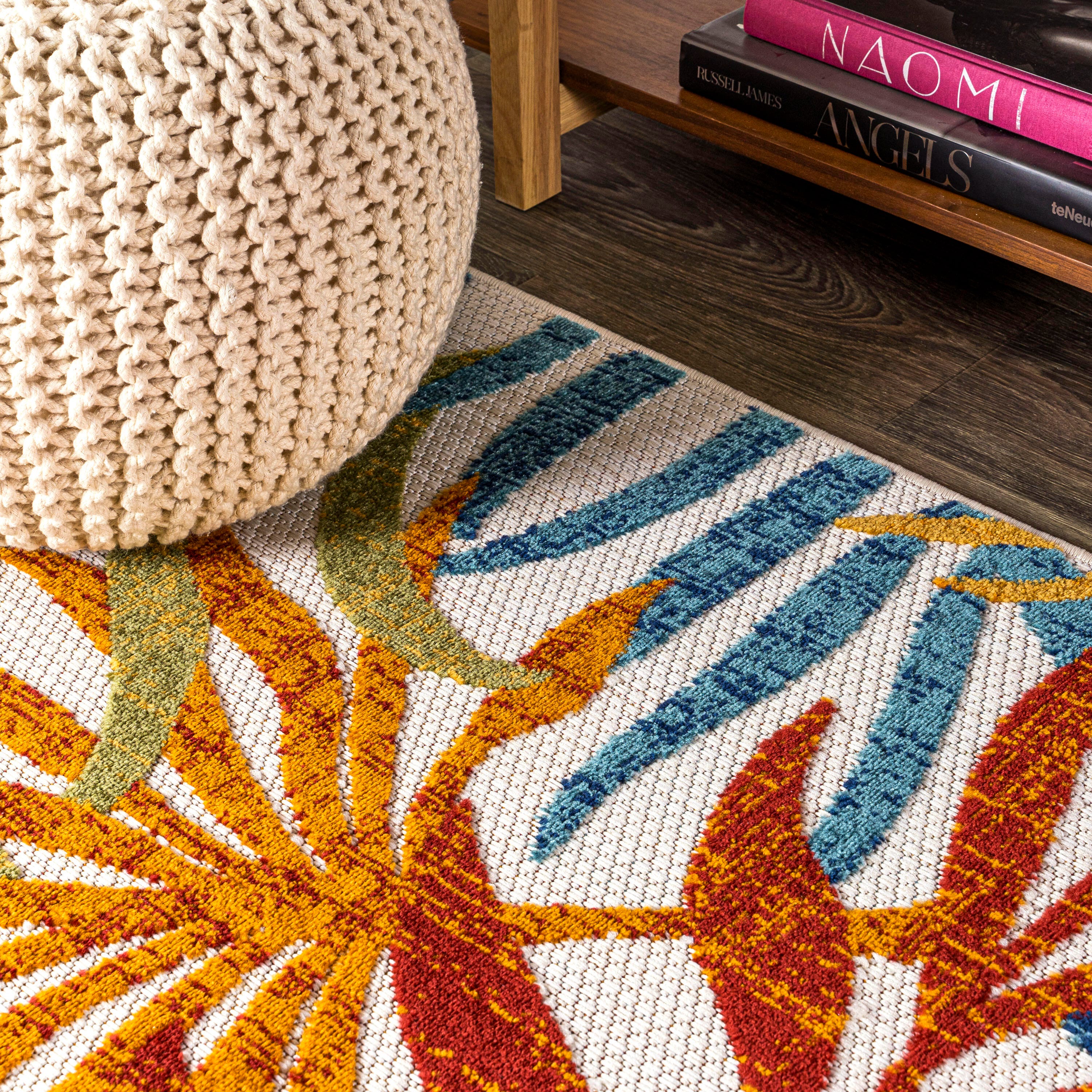 JONATHAN Y Tropics Palm Leaves Outdoor 3' x 5' Area Rug, Cream/Orange, large