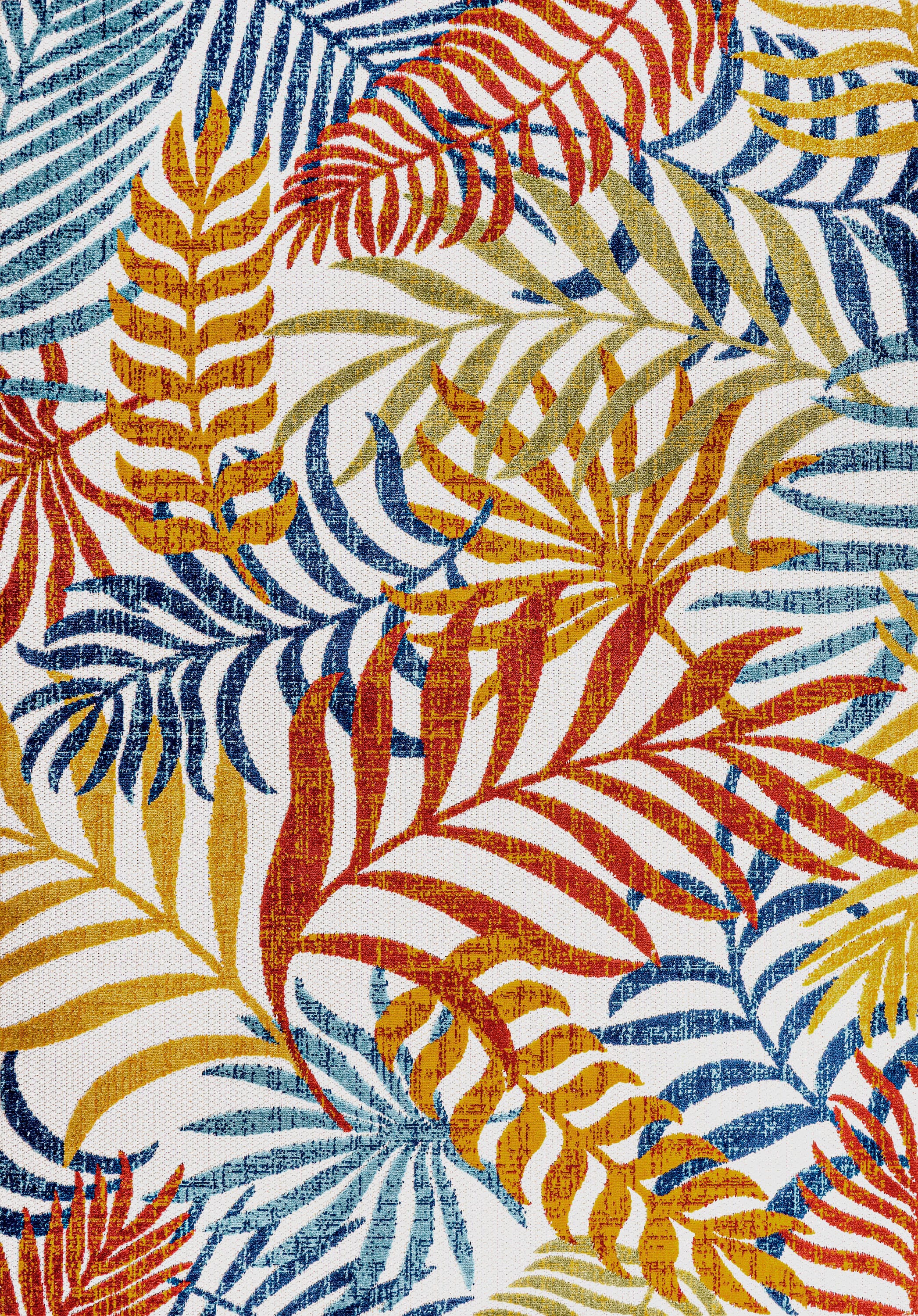 JONATHAN Y Tropics Palm Leaves Outdoor 4' x 6' Area Rug, Cream/Orange, large