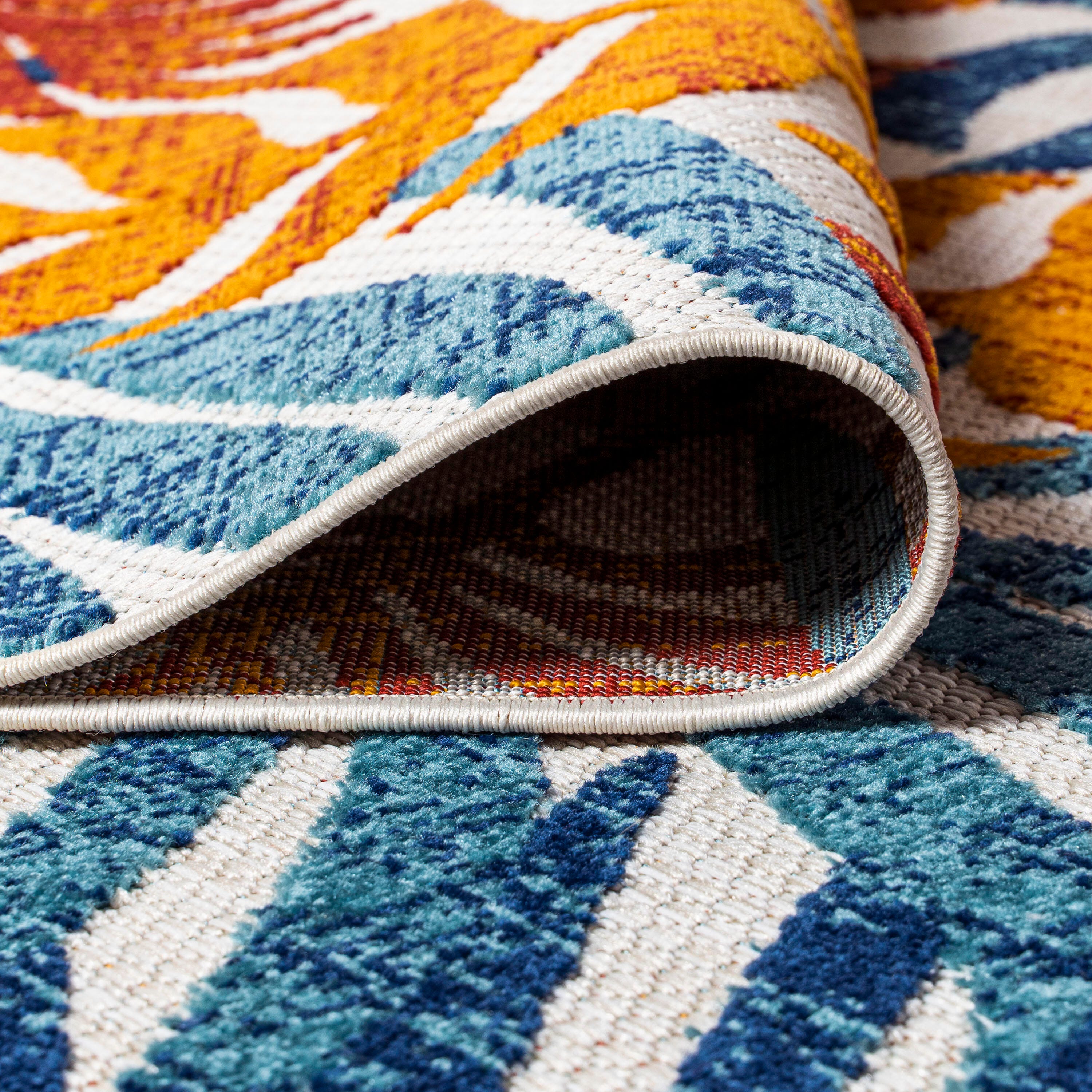 JONATHAN Y Tropics Palm Leaves Outdoor 4' x 6' Area Rug, Cream/Orange, large