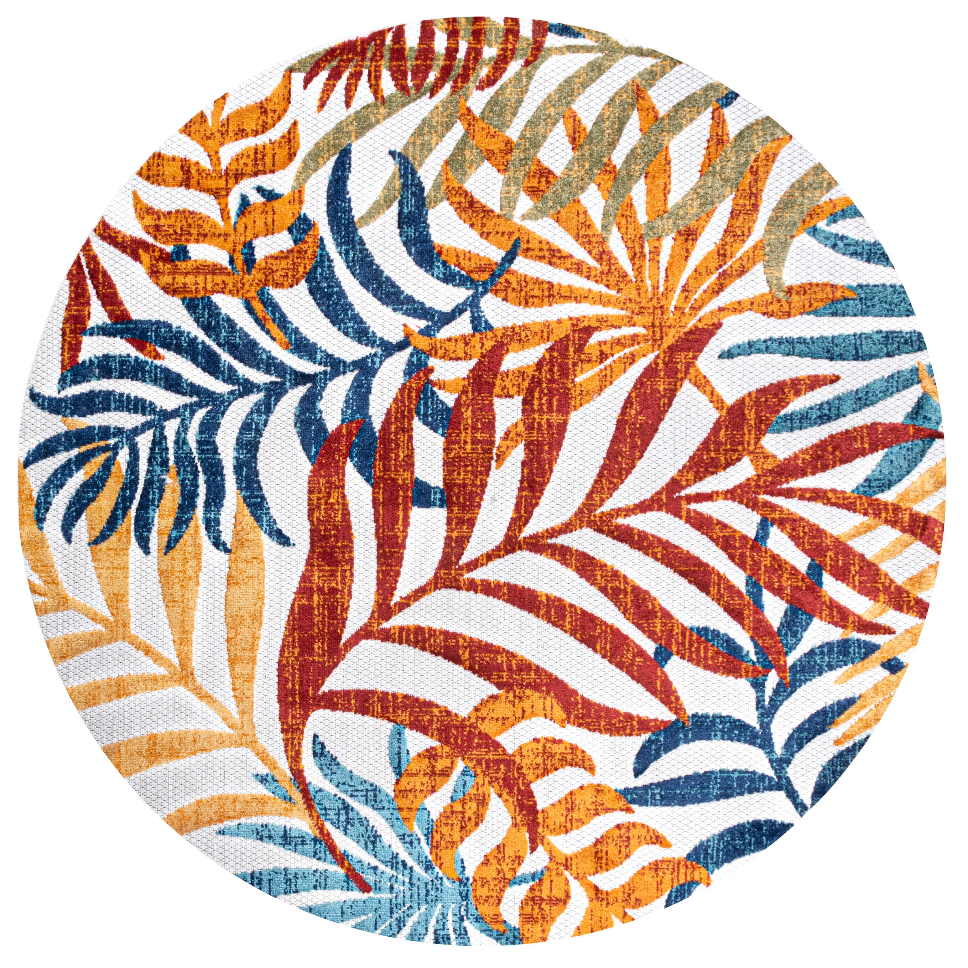 JONATHAN Y Tropics Palm Leaves Outdoor 6' Round Area Rug, Cream/Orange, rollover