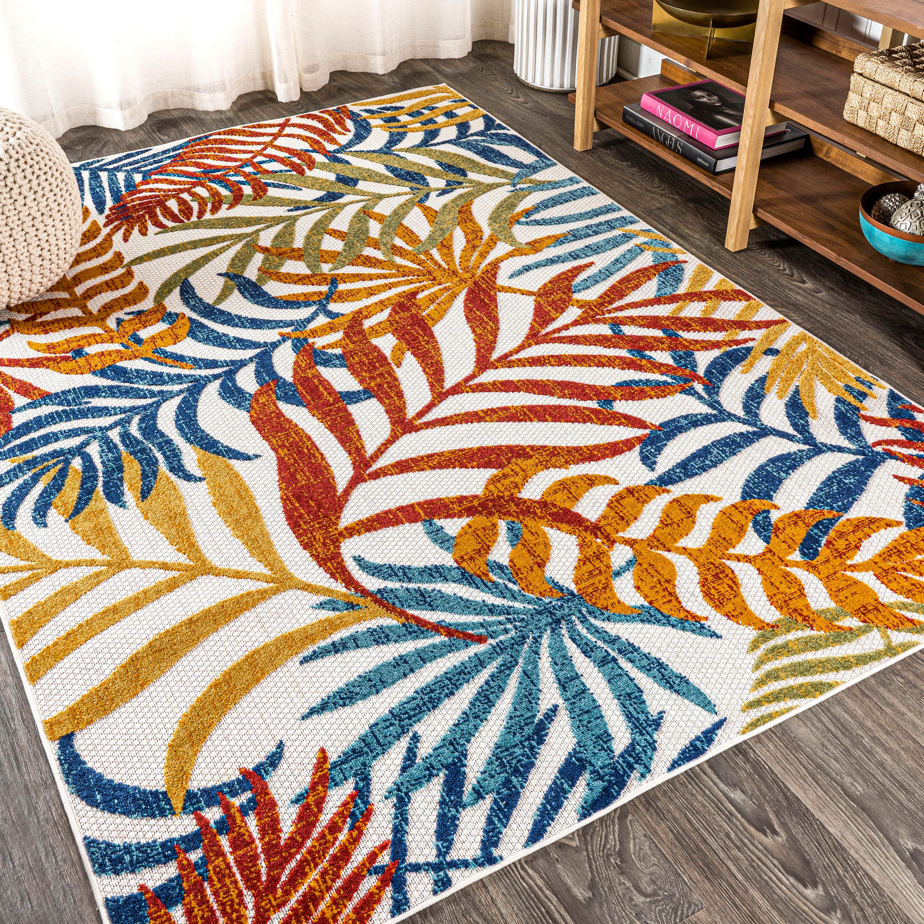 JONATHAN Y Tropics Palm Leaves Outdoor 9' x 12' Area Rug, Cream/Orange, large