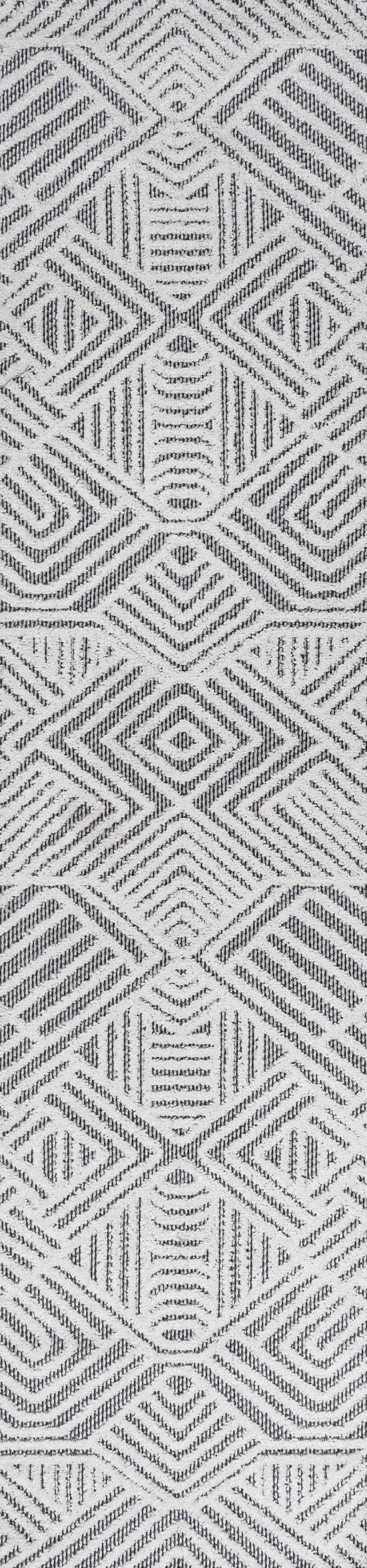 JONATHAN Y Jordan High-Low Pile Art Deco Geometric Outdoor 2' x 8' Runner Rug, White/Black, rollover