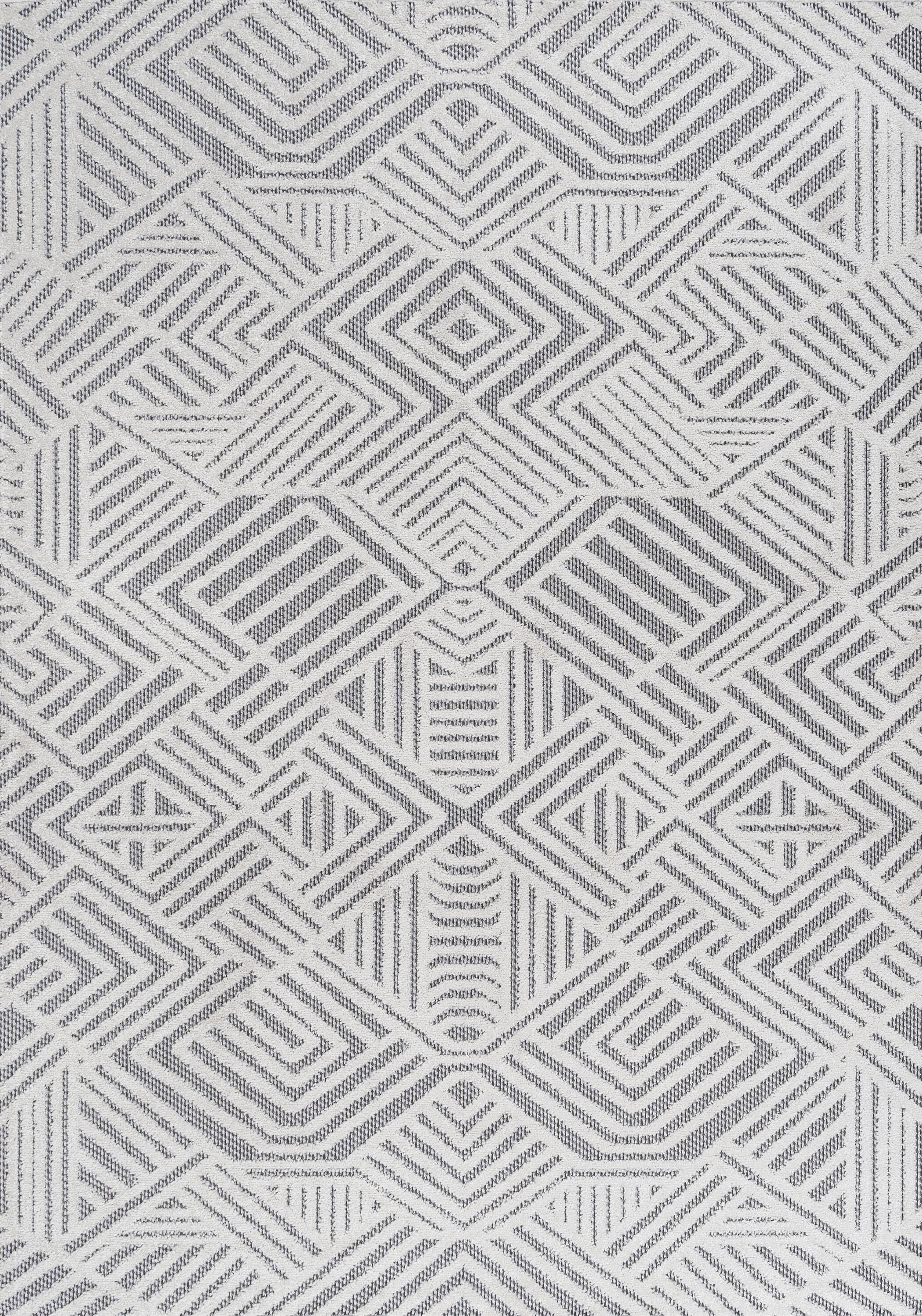 JONATHAN Y Jordan High-Low Pile Art Deco Geometric Outdoor 4' x 6' Area Rug, White/Black, large
