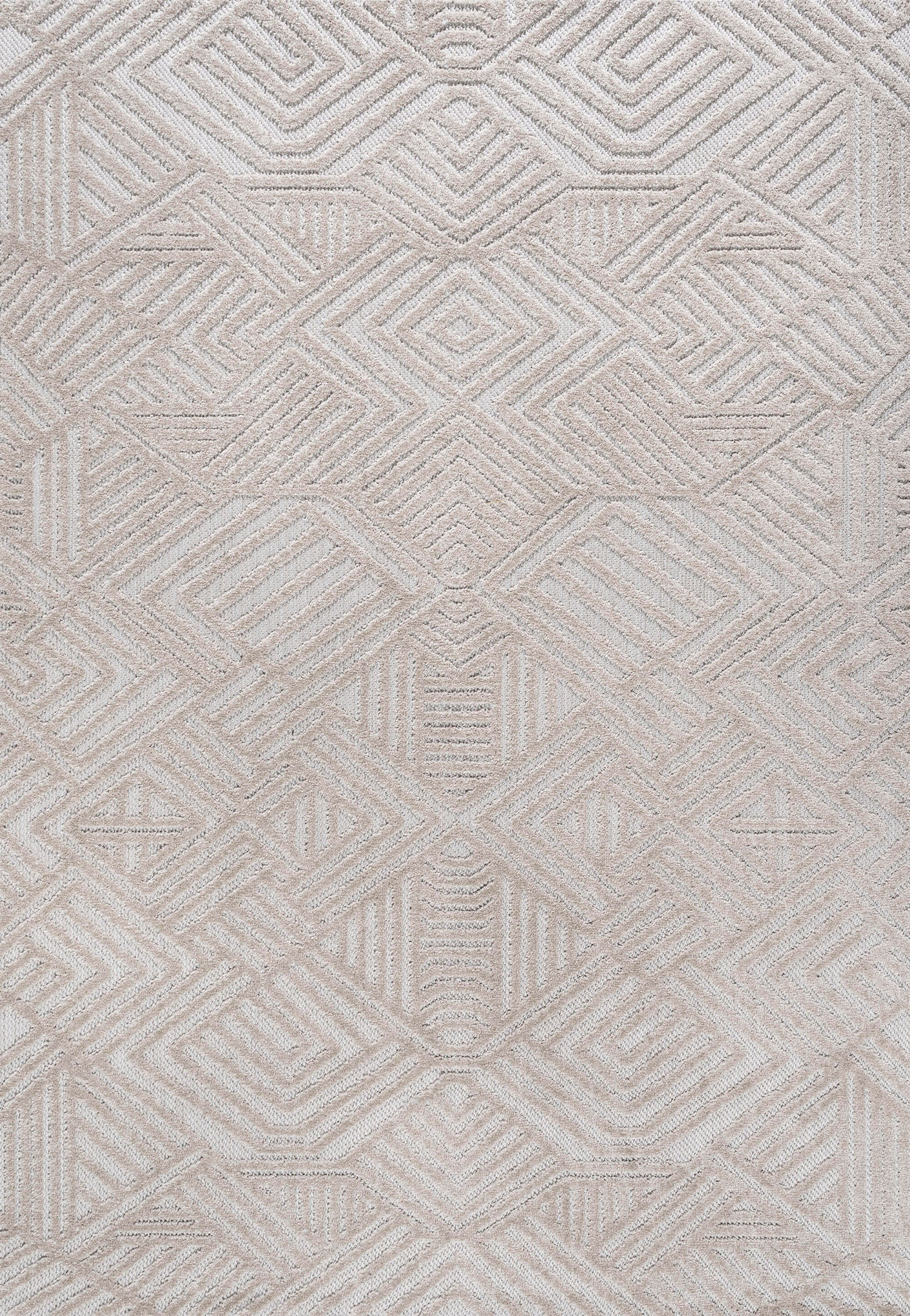 JONATHAN Y Jordan High-Low Pile Art Deco Geometric Outdoor 3' x 5' Area Rug, Beige, large