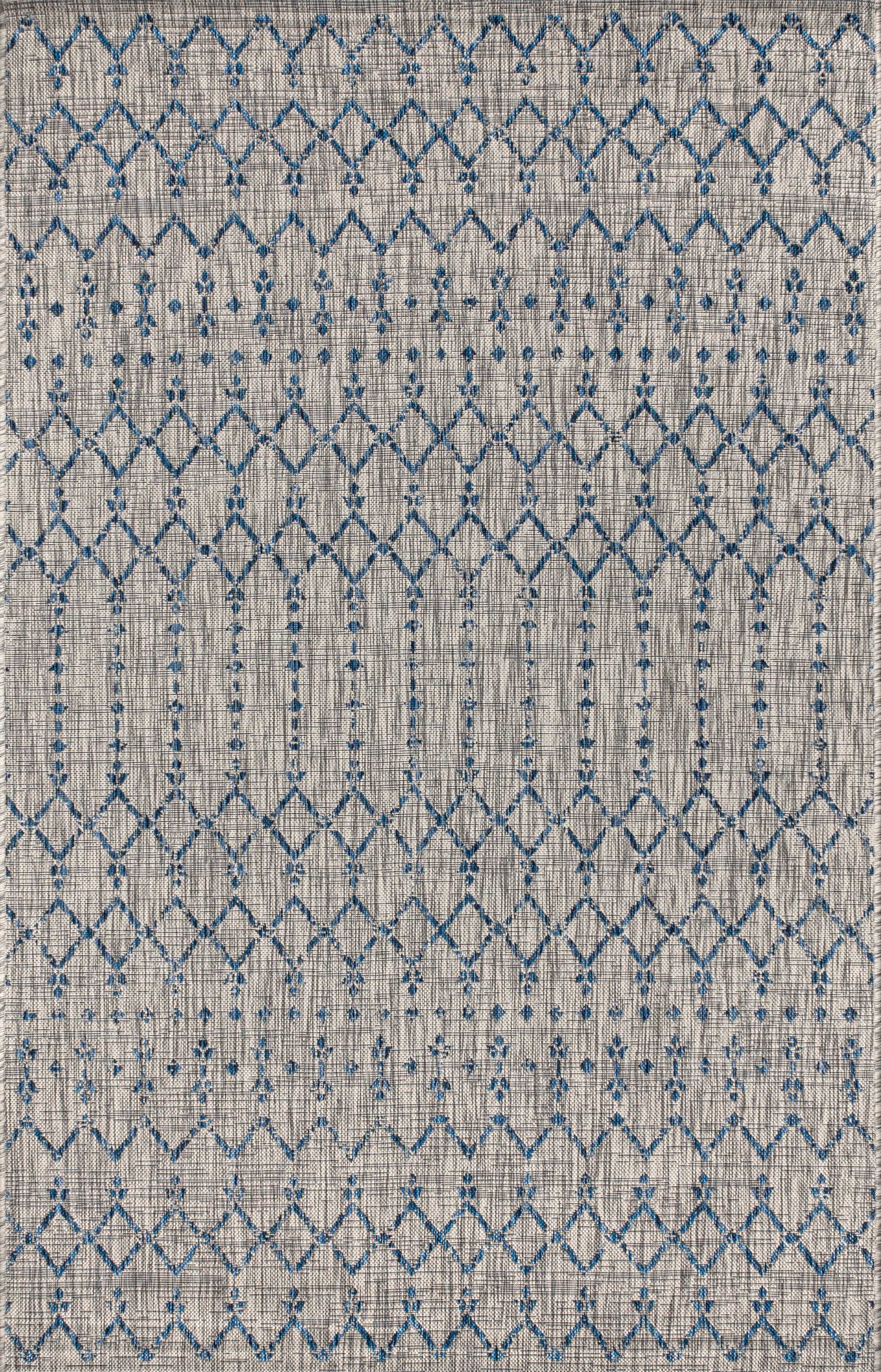 JONATHAN Y Ourika Moroccan Geometric Textured Weave Outdoor 4' x 6' Area Rug, Light Gray/Navy, rollover