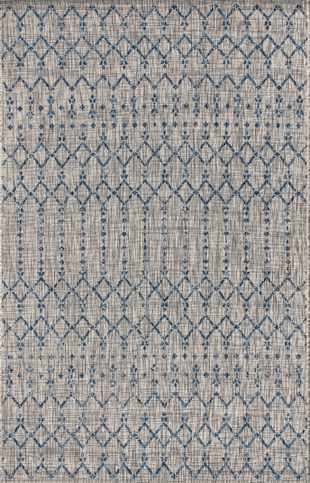 JONATHAN Y Ourika Moroccan Geometric Textured Weave Outdoor 5' x 8' Area Rug, Light Gray/Navy, rollover