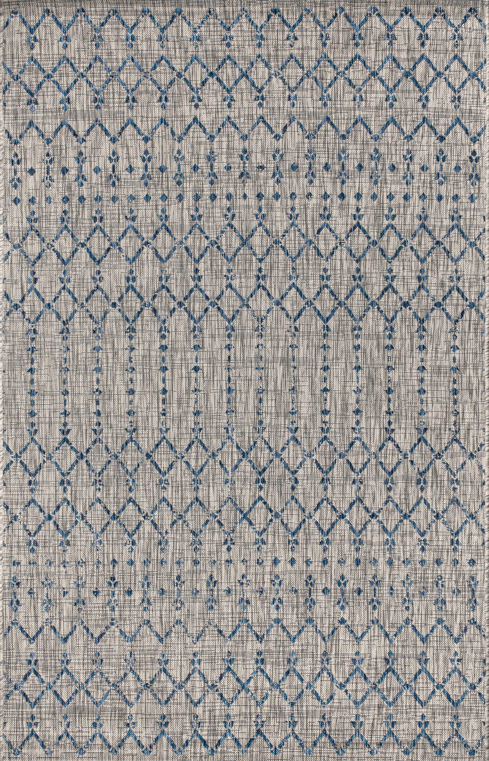 JONATHAN Y Ourika Moroccan Geometric Textured Weave Outdoor 8' x 10' Area Rug, Light Gray/Navy, rollover