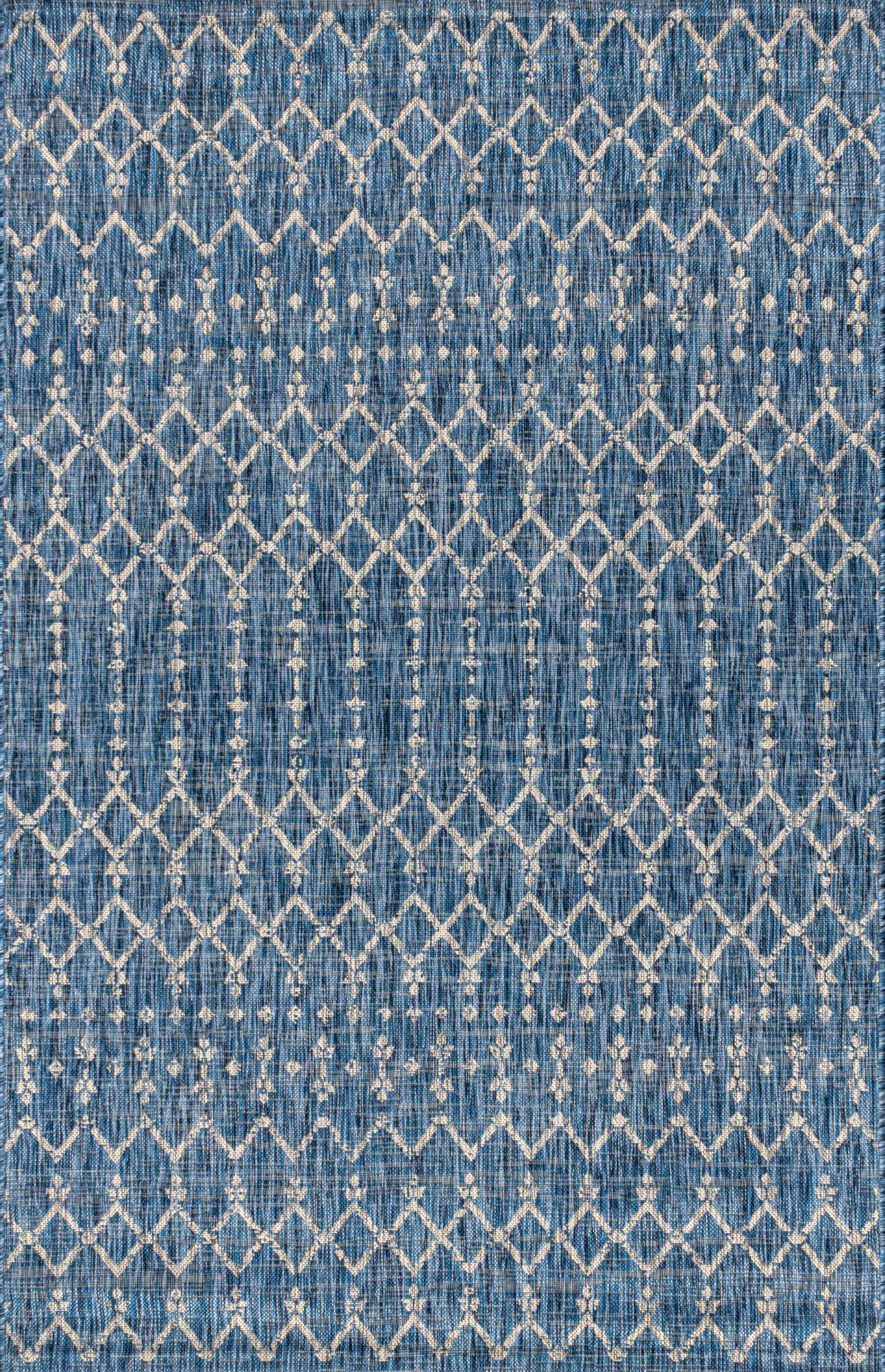 JONATHAN Y Ourika Moroccan Geometric Textured Weave Outdoor 3' x 5' Area Rug, Navy/Light Gray, rollover