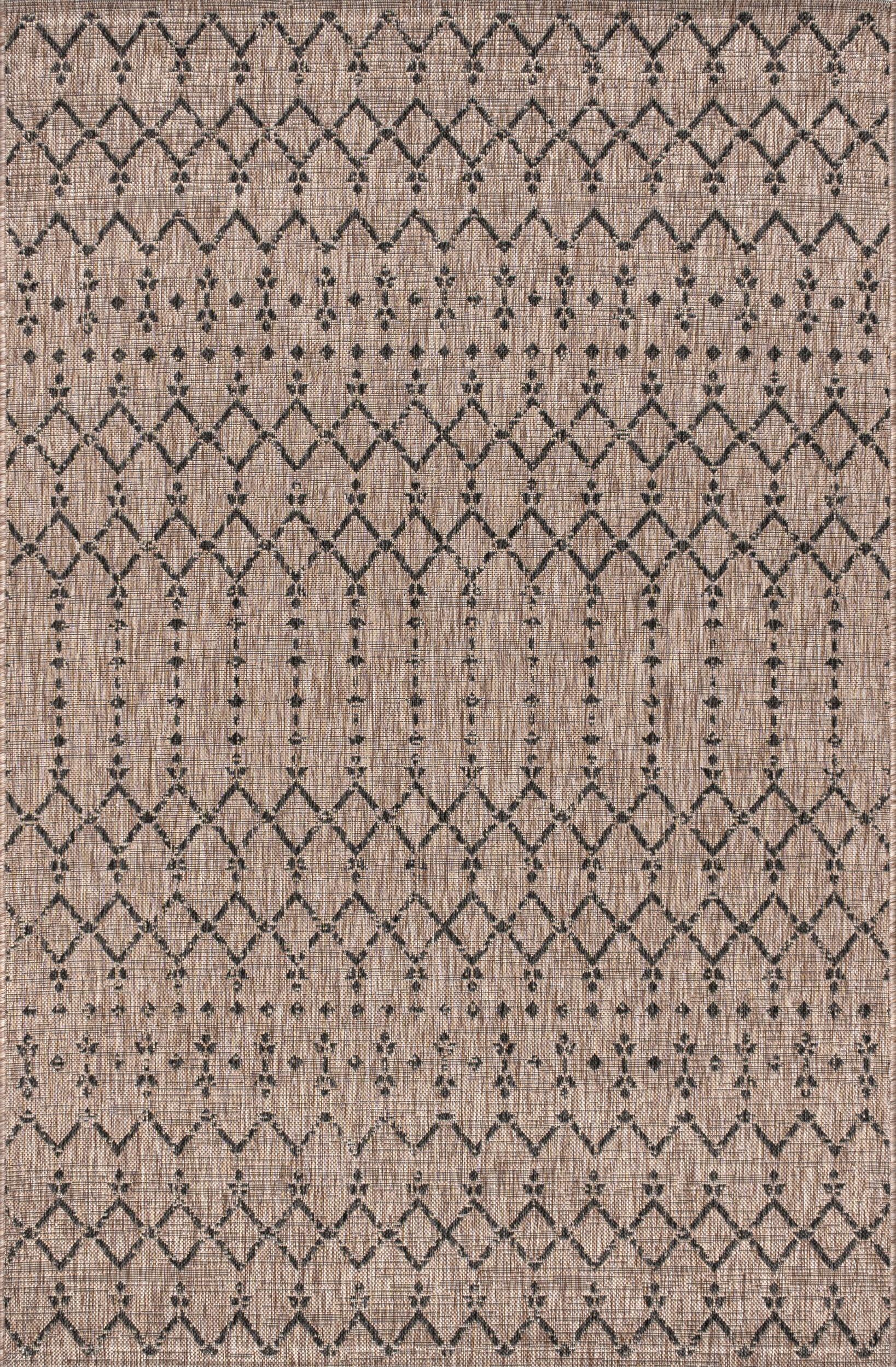 JONATHAN Y Ourika Moroccan Geometric Textured Weave Outdoor 3' x 5' Area Rug, Natural/Black, large