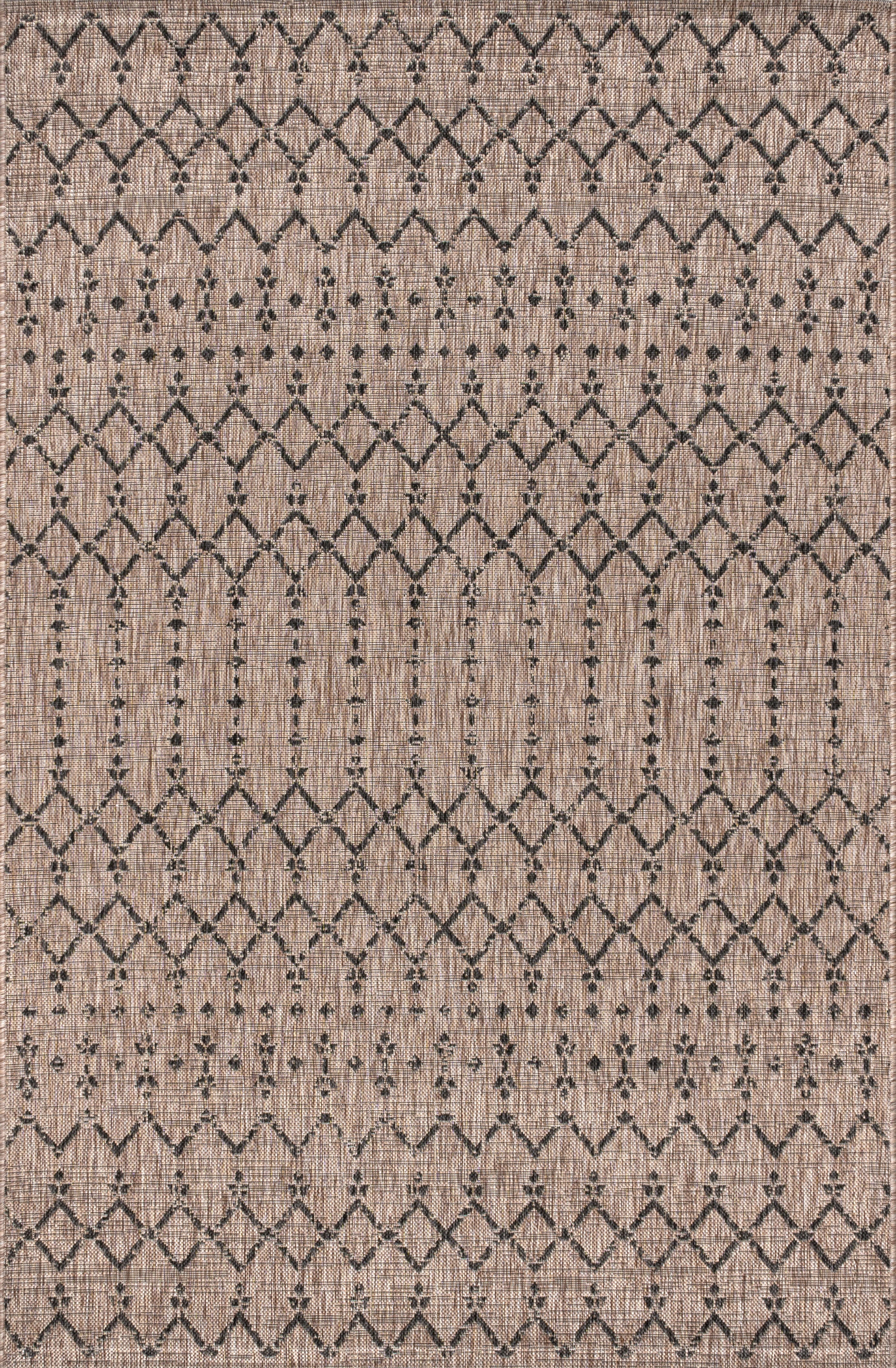 JONATHAN Y Ourika Moroccan Geometric Textured Weave Outdoor 3' x 5' Area Rug, Natural/Black, rollover