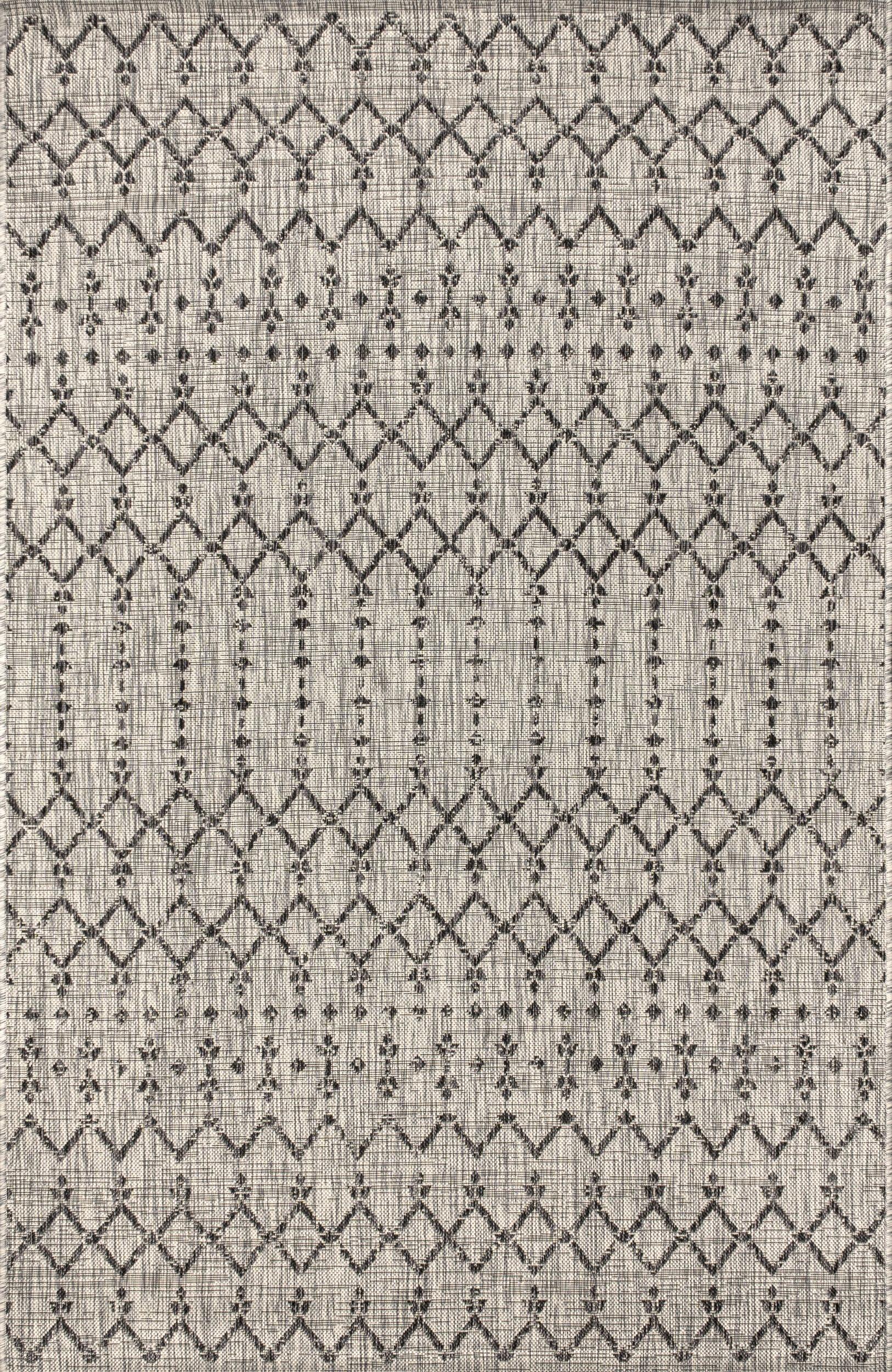 JONATHAN Y Ourika Moroccan Geometric Textured Weave Outdoor 3' x 5' Area Rug, Light Gray/Black, large