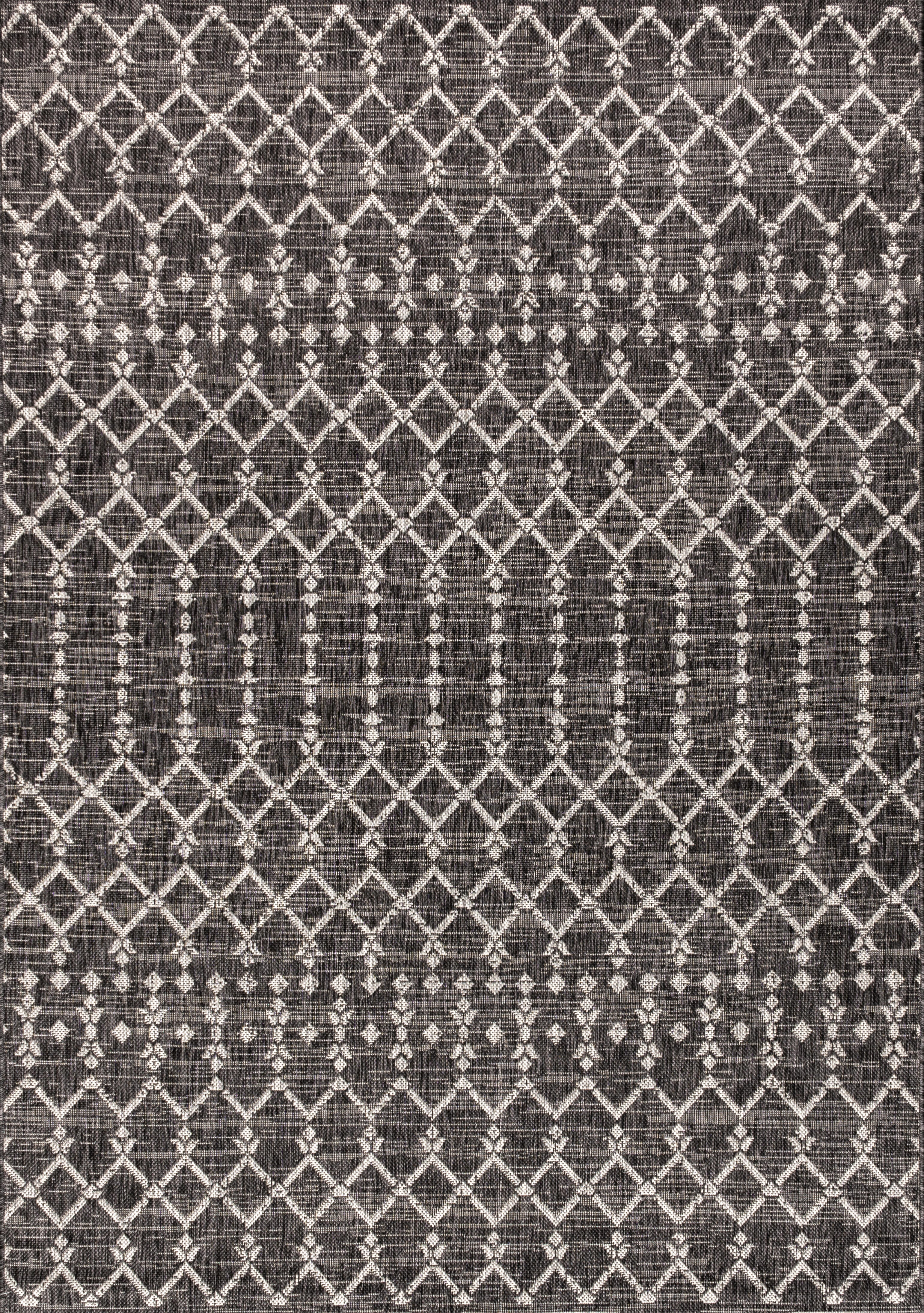 JONATHAN Y Ourika Moroccan Geometric Textured Weave Outdoor 3' x 5' Area Rug, Black/Gray, rollover