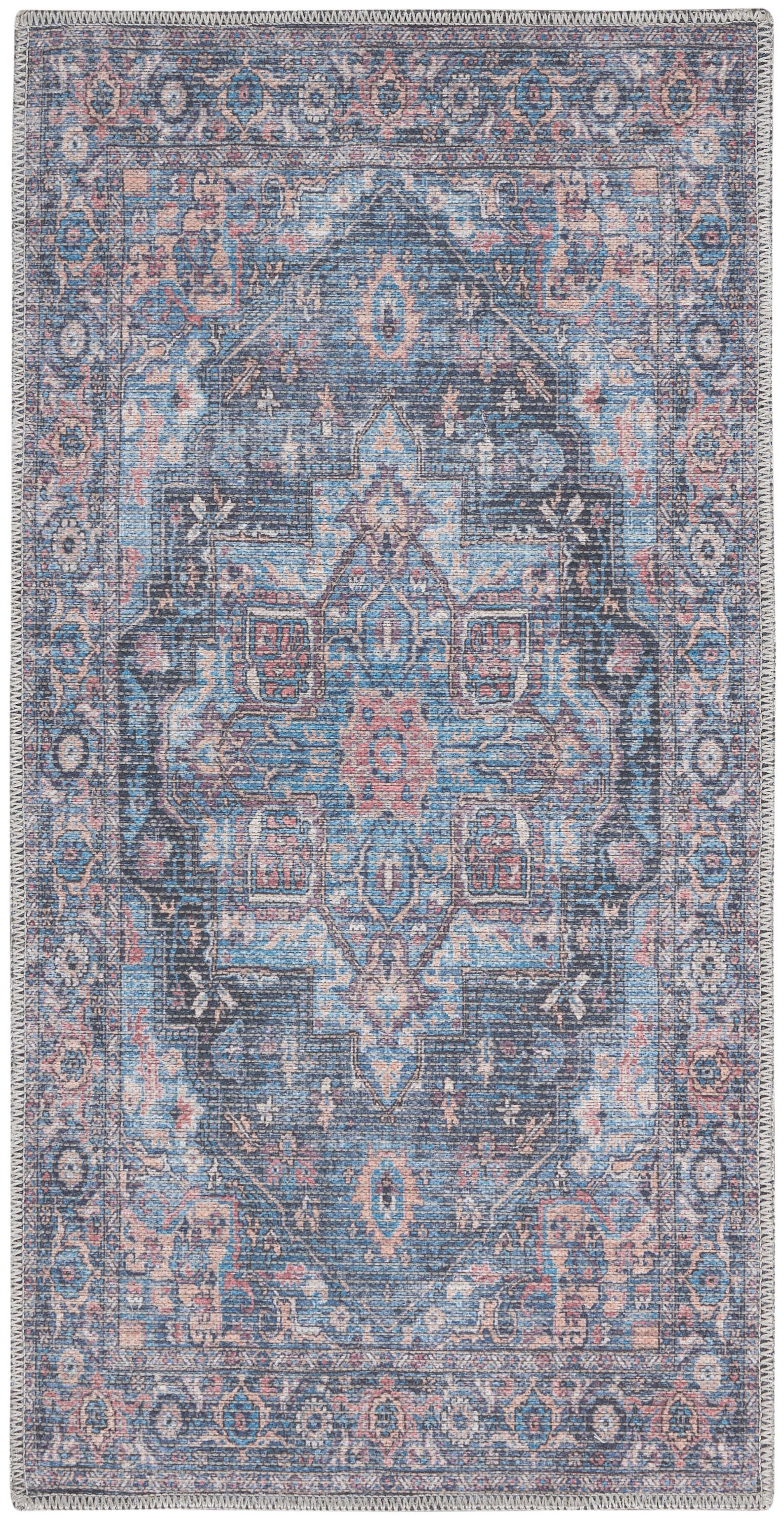 Nourison Home  Nicole Curtis Machine Washable Series 1 2' x 3'9" Light Blue Multi Vintage Indoor Rug, Light Blue Multi, large