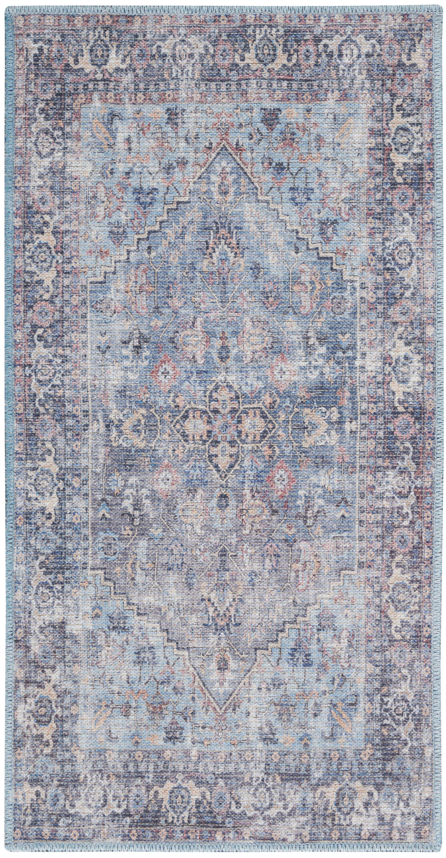 Nourison Home  Nicole Curtis Machine Washable Series 1 2' x 3'9" Light Grey/Blue Vintage Indoor Rug, Light Gray/Blue, large