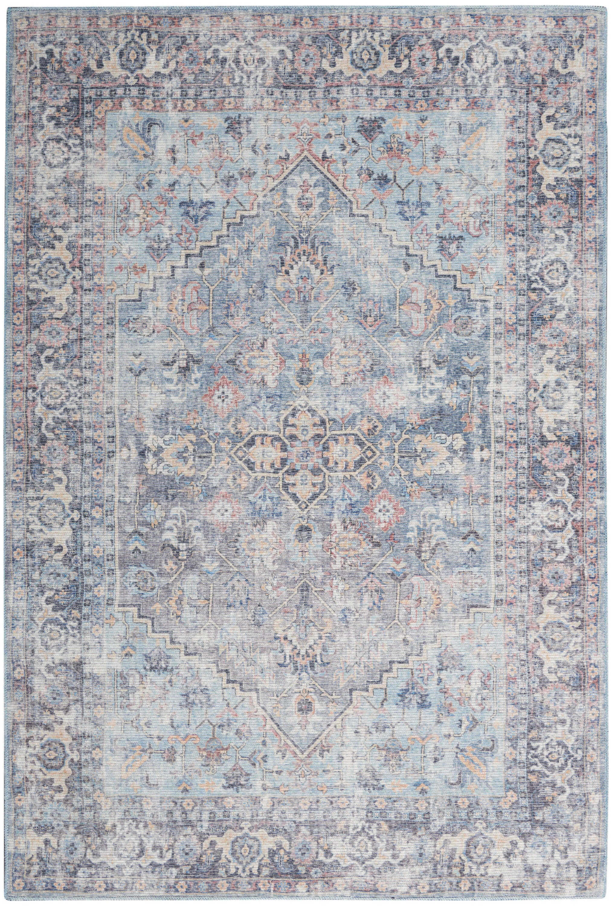 Nourison Home  Nicole Curtis Machine Washable Series 1 4' x 6' Light Grey/Blue Vintage Indoor Rug, Light Gray/Blue, large
