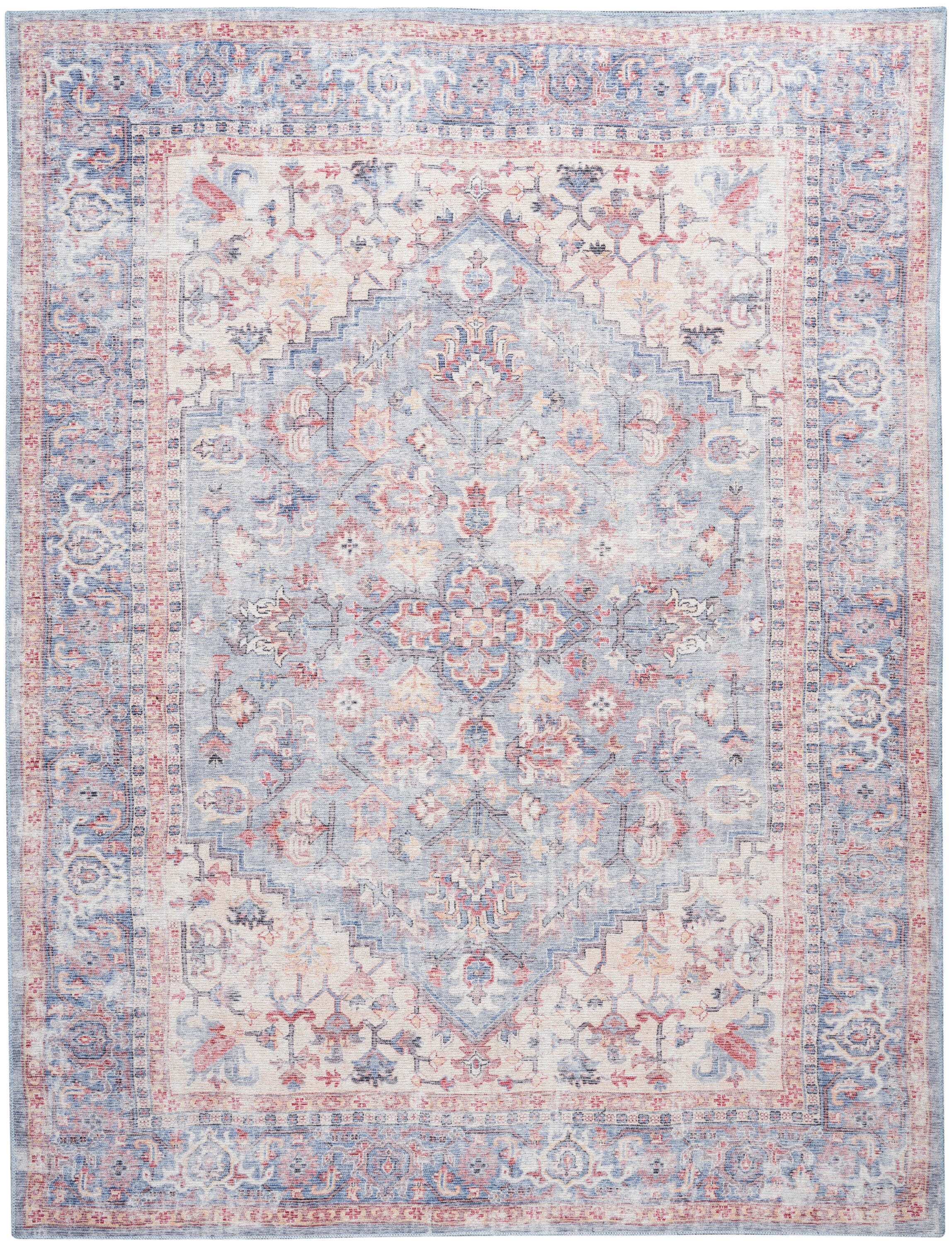 Nourison Home  Nicole Curtis Machine Washable Series 1 9'2" x 12' Blue/Multi Vintage Indoor Rug, Blue/Multi, large