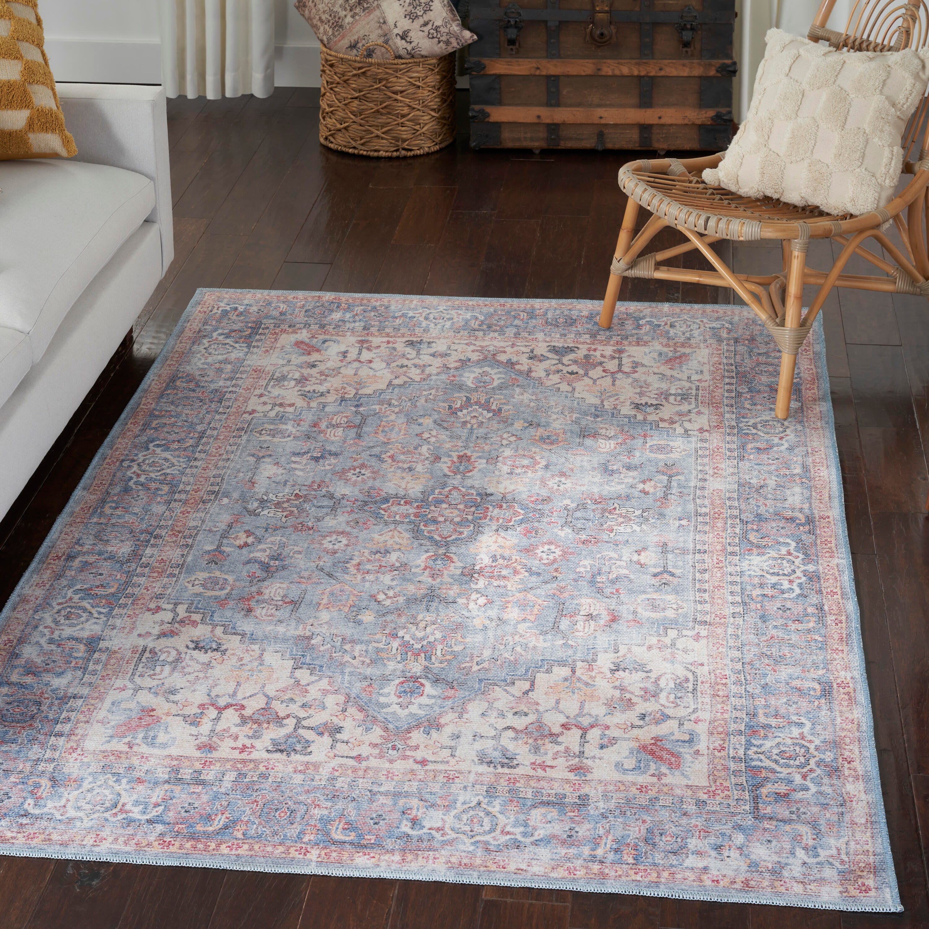 Nourison Home  Nicole Curtis Machine Washable Series 1 4' x 6' Blue/Multi Vintage Indoor Rug, Blue/Multi, rollover