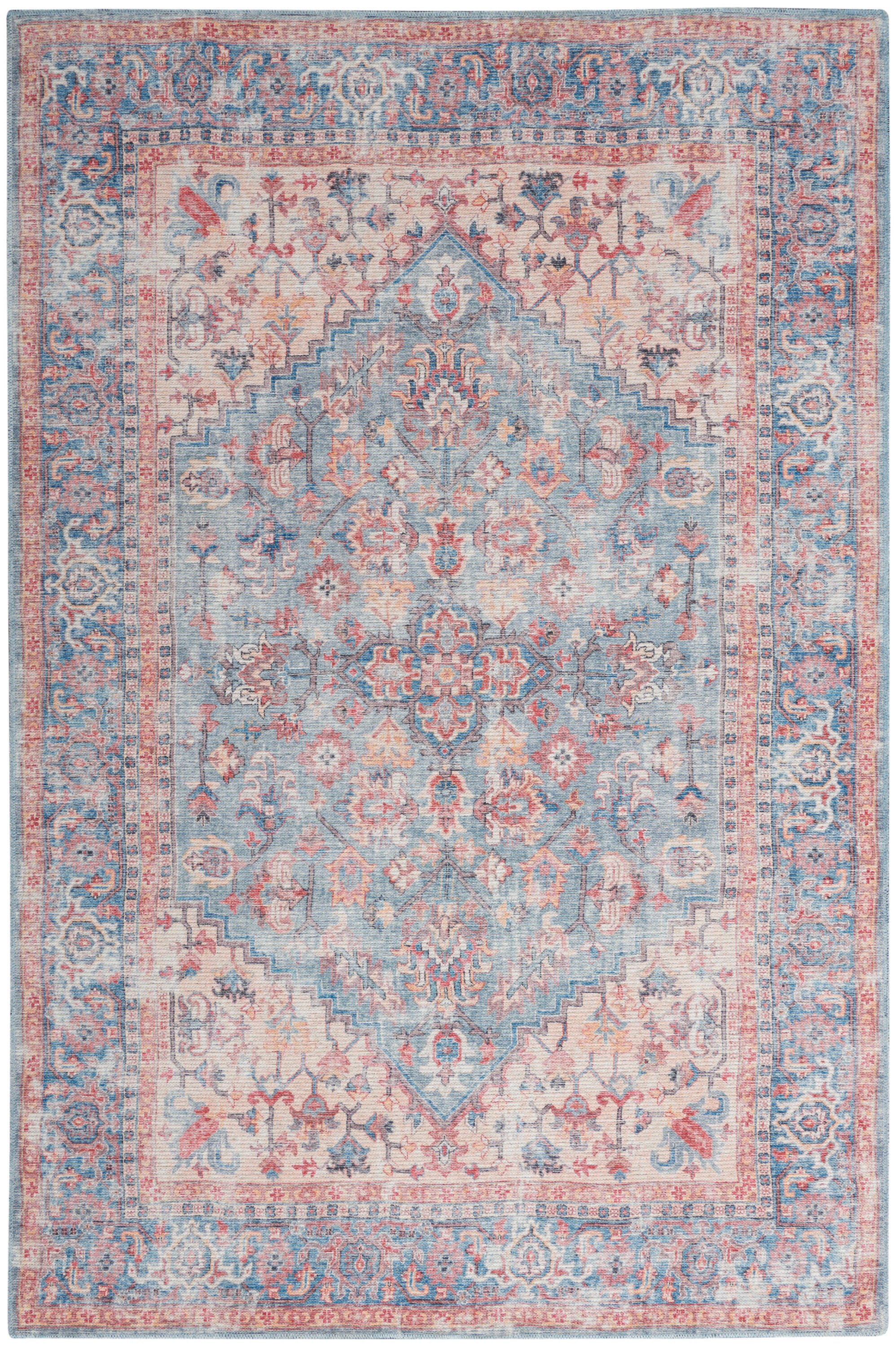 Nourison Home  Nicole Curtis Machine Washable Series 1 5'3" x 7'3" Blue/Multi Vintage Indoor Rug, Blue/Multi, large