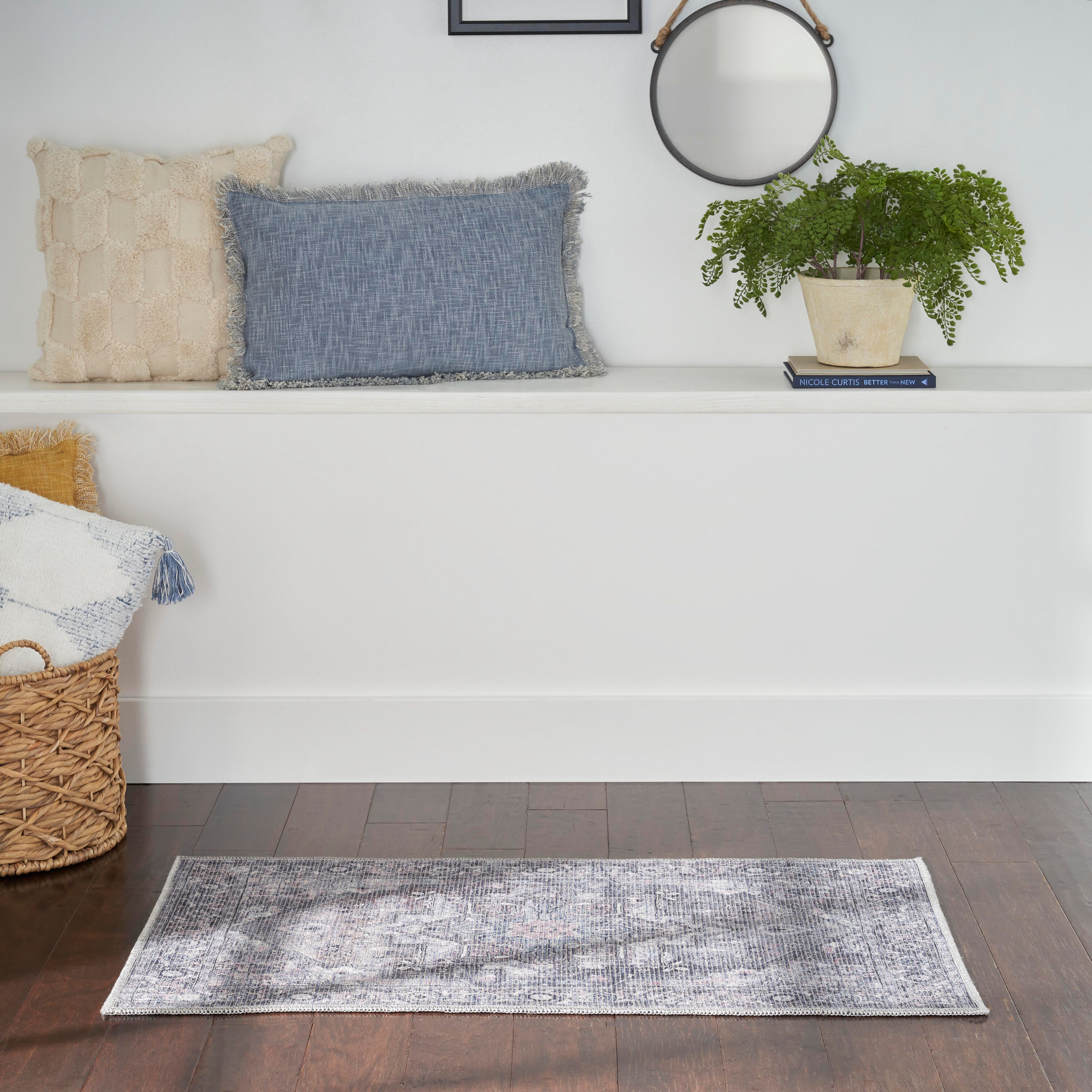 Nourison Home  Nicole Curtis Machine Washable Series 1 2' x 3'9" Grey Vintage Indoor Rug, Gray, rollover