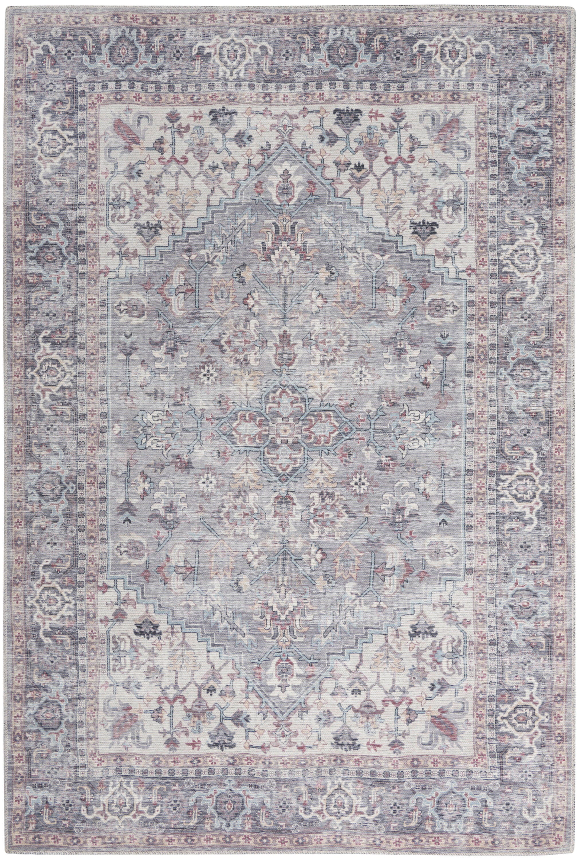 Nourison Home  Nicole Curtis Machine Washable Series 1 4' x 6' Grey Vintage Indoor Rug, Gray, large
