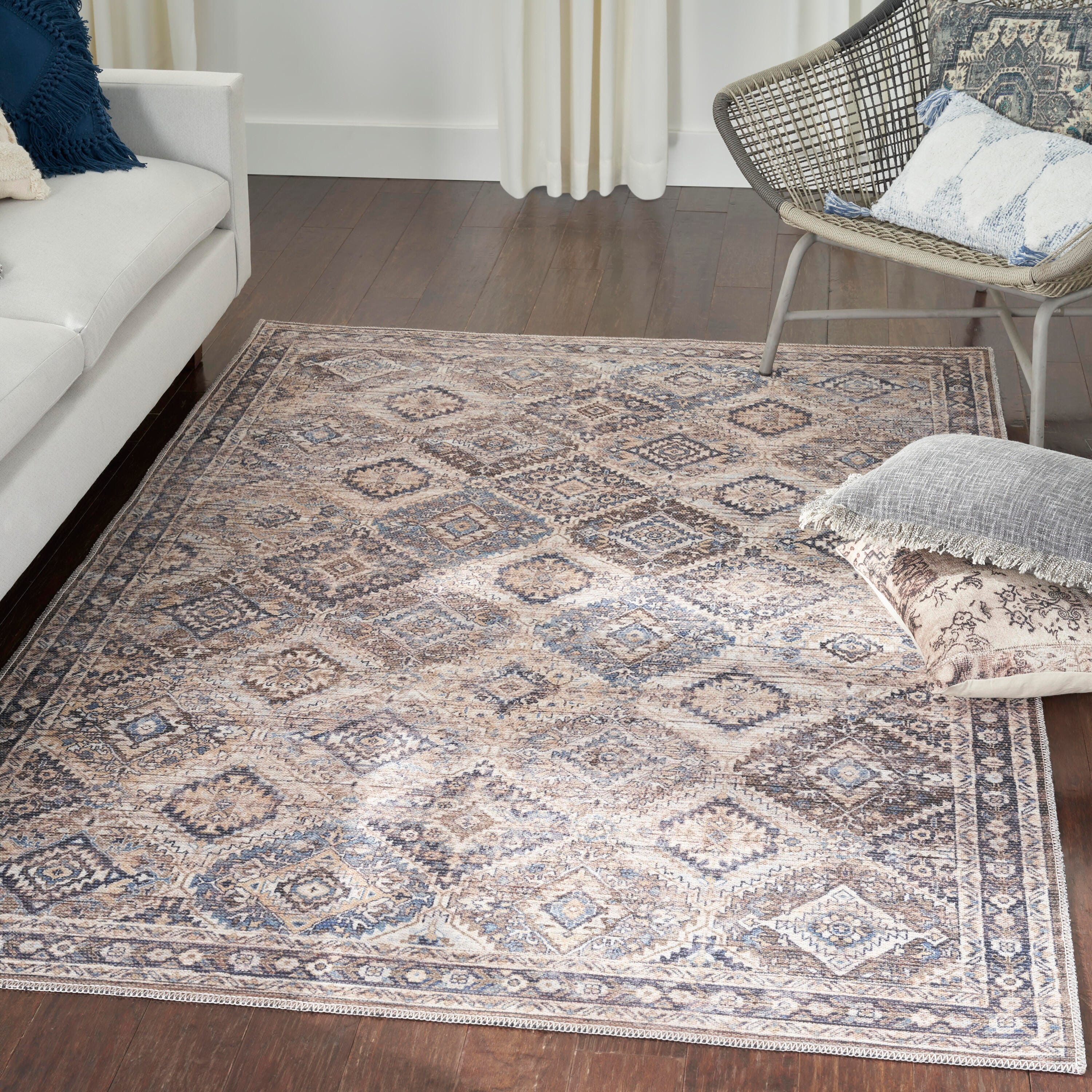 Nourison Home  Nicole Curtis Machine Washable Series 1 5'3" x 7'3" Ivory/Latte Vintage Indoor Rug, Ivory/Latte, rollover