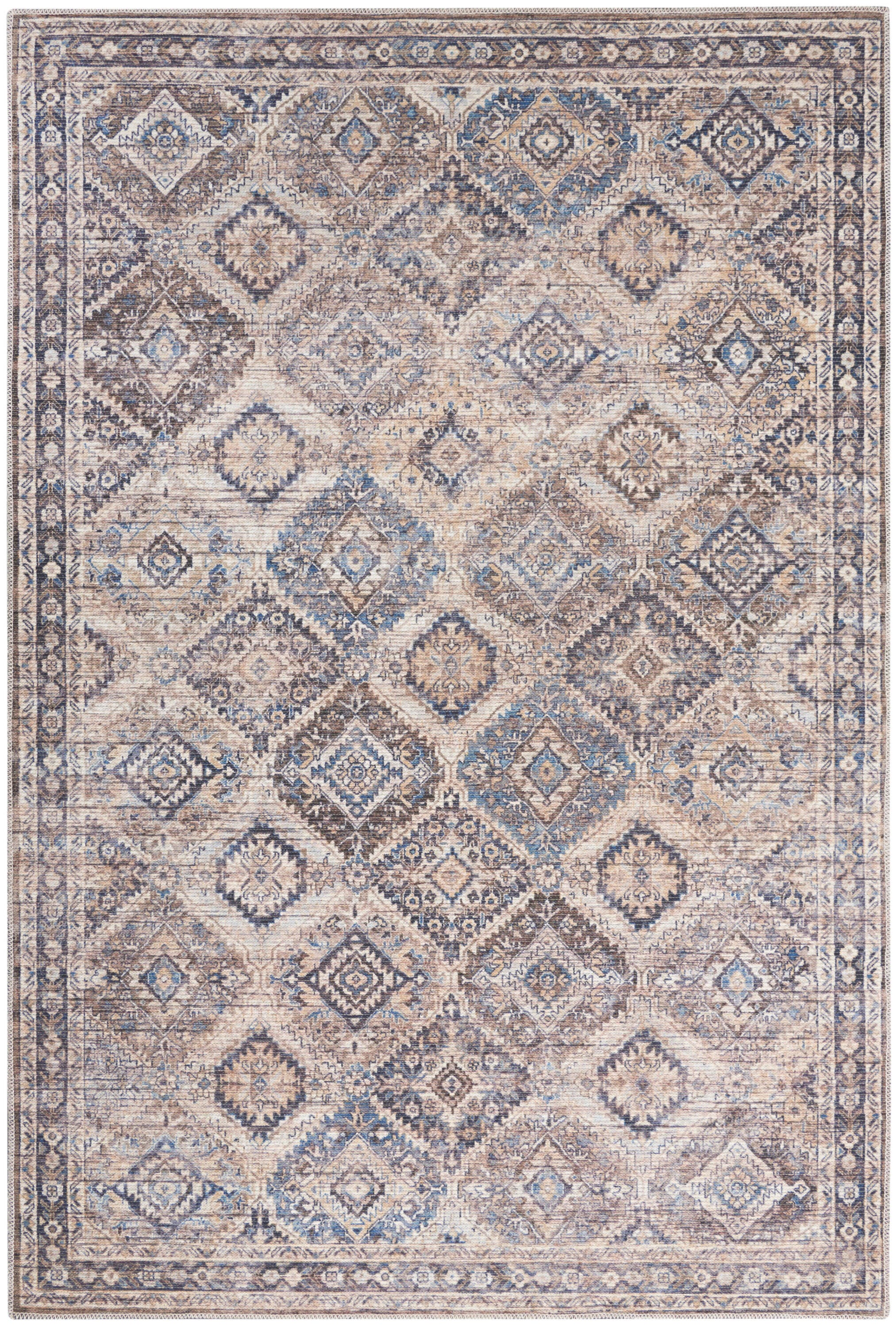 Nourison Home  Nicole Curtis Machine Washable Series 1 5'3" x 7'3" Ivory/Latte Vintage Indoor Rug, Ivory/Latte, large