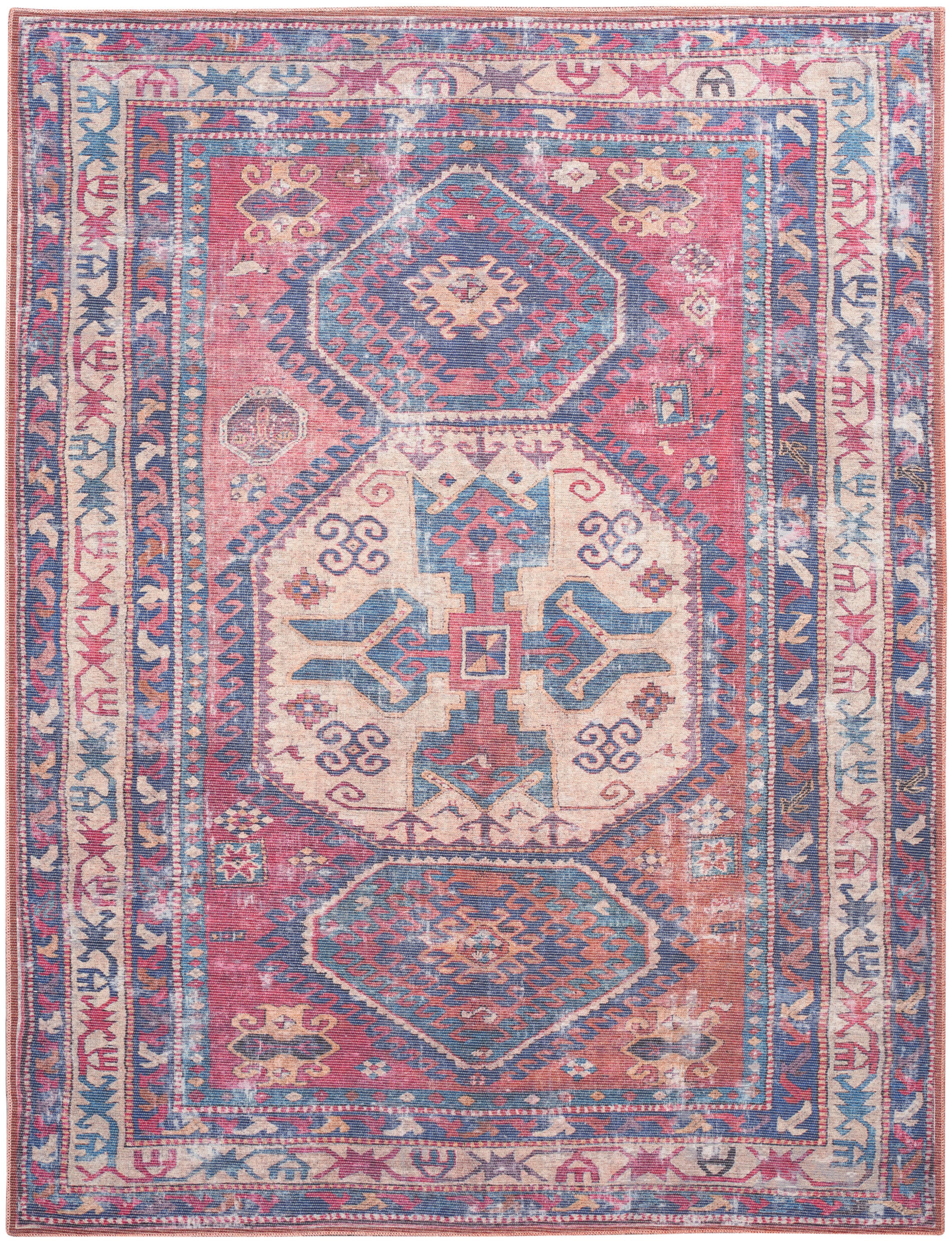Nourison Home  Nicole Curtis Machine Washable Series 1 9'2" x 12' Red/Navy Vintage Indoor Rug, Red/Navy, large