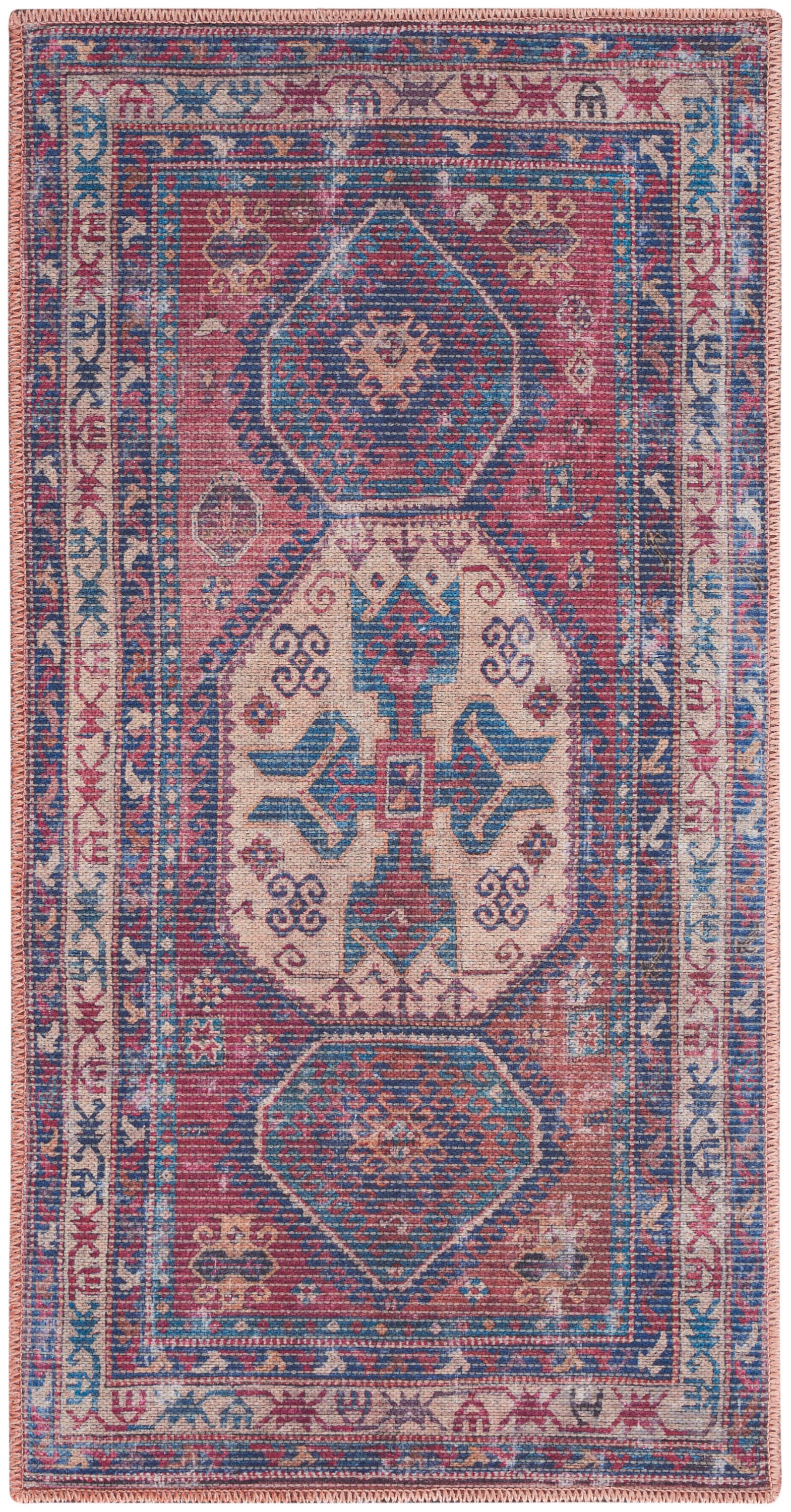 Nourison Home  Nicole Curtis Machine Washable Series 1 2' x 3'9" Red/Navy Vintage Indoor Rug, Red/Navy, large