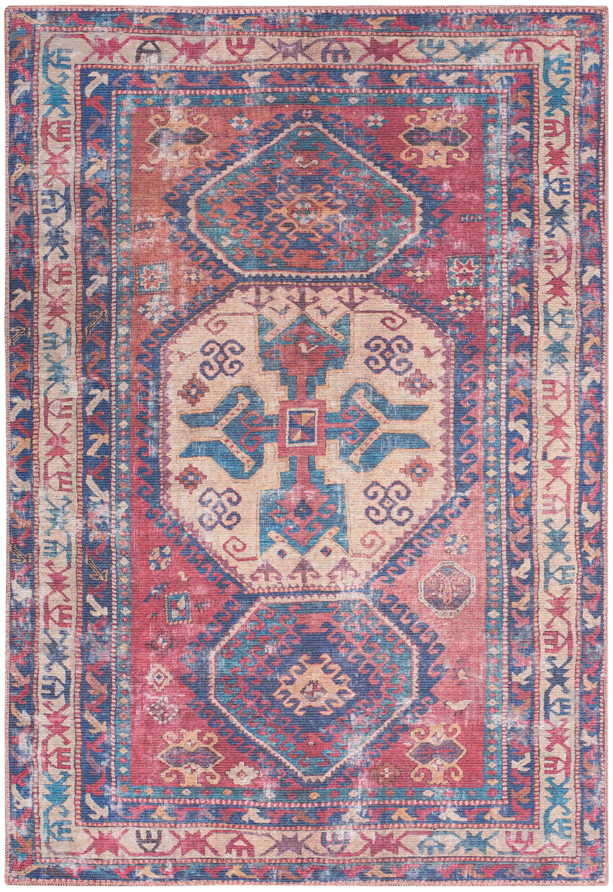 Nourison Home  Nicole Curtis Machine Washable Series 1 5'3" x 7'3" Red/Navy Vintage Indoor Rug, Red/Navy, large