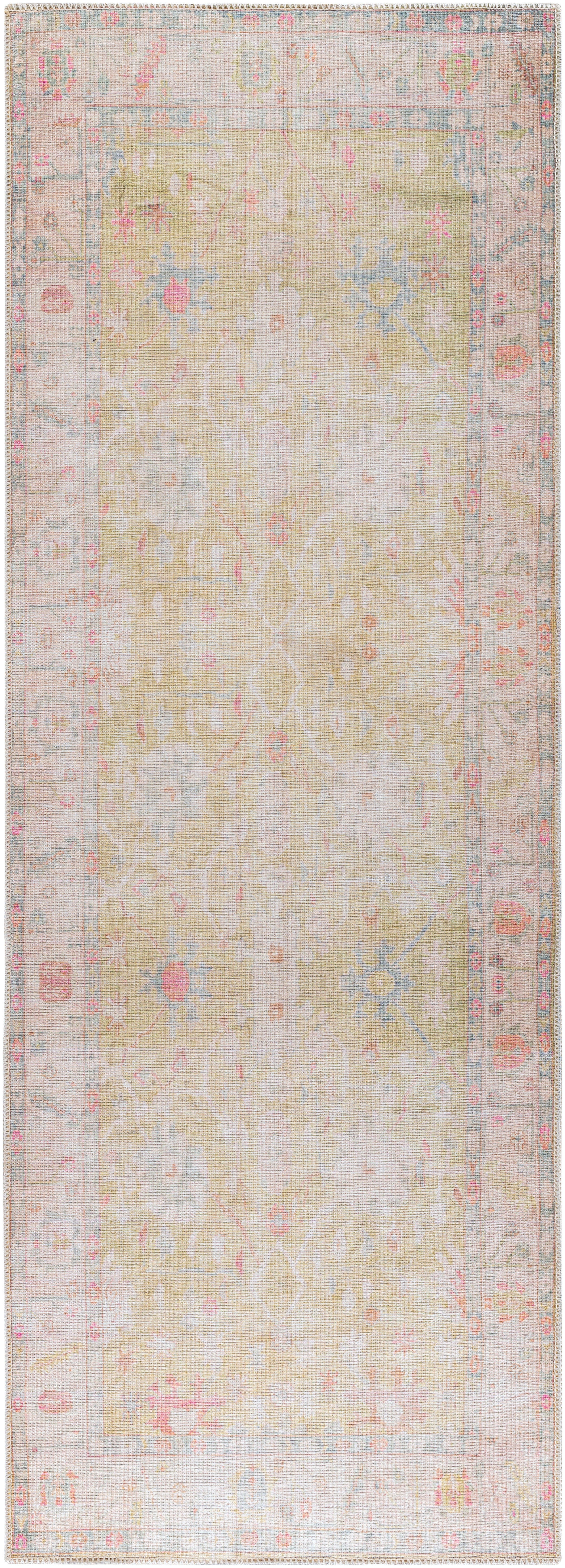 Surya Kemer Vintage Oriental Machine Washable Runner Area Rug, 2'7" x 7'3", Green, Green, large