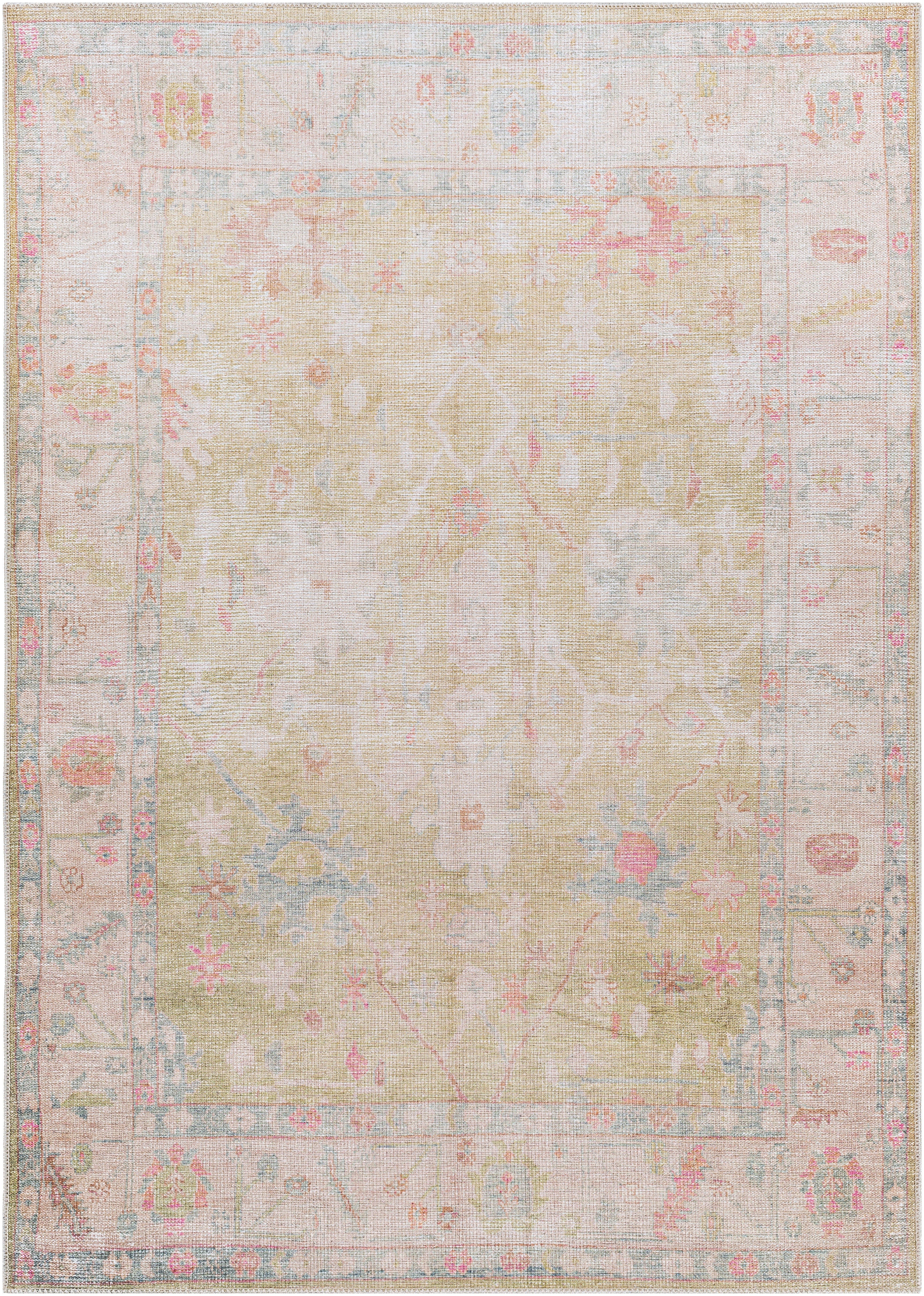 Surya Kemer Vintage Oriental Machine Washable Area Rug, 5'3" x 7', Green, Green, large