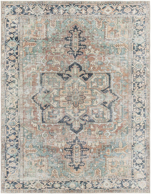 Surya Kemer Vintage Medallion Machine Washable Area Rug, 6'7" x 9', Green, Green