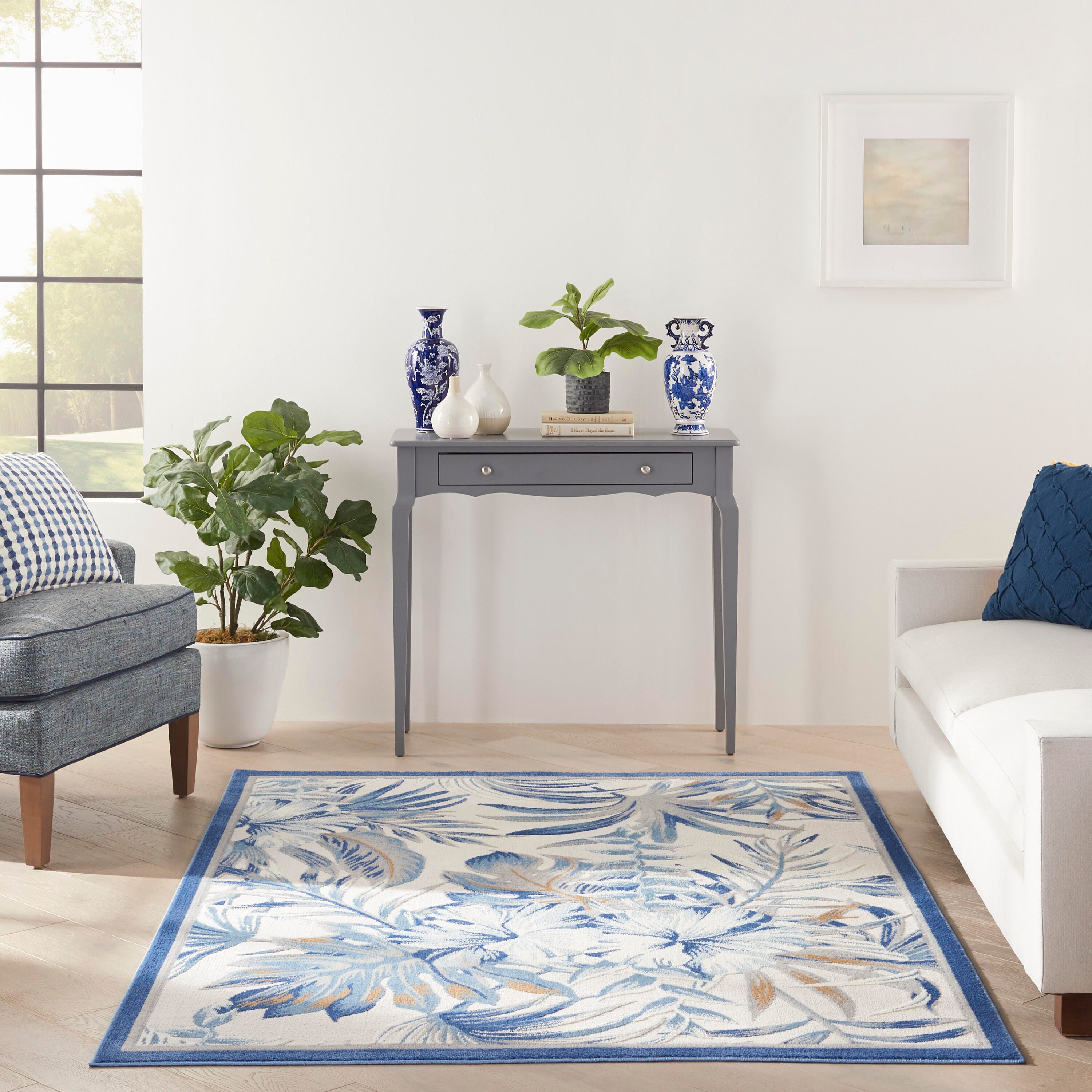 Nourison Home Reef Seaside 5'3" x 7'3" Area Rug, Ivory Blue, large