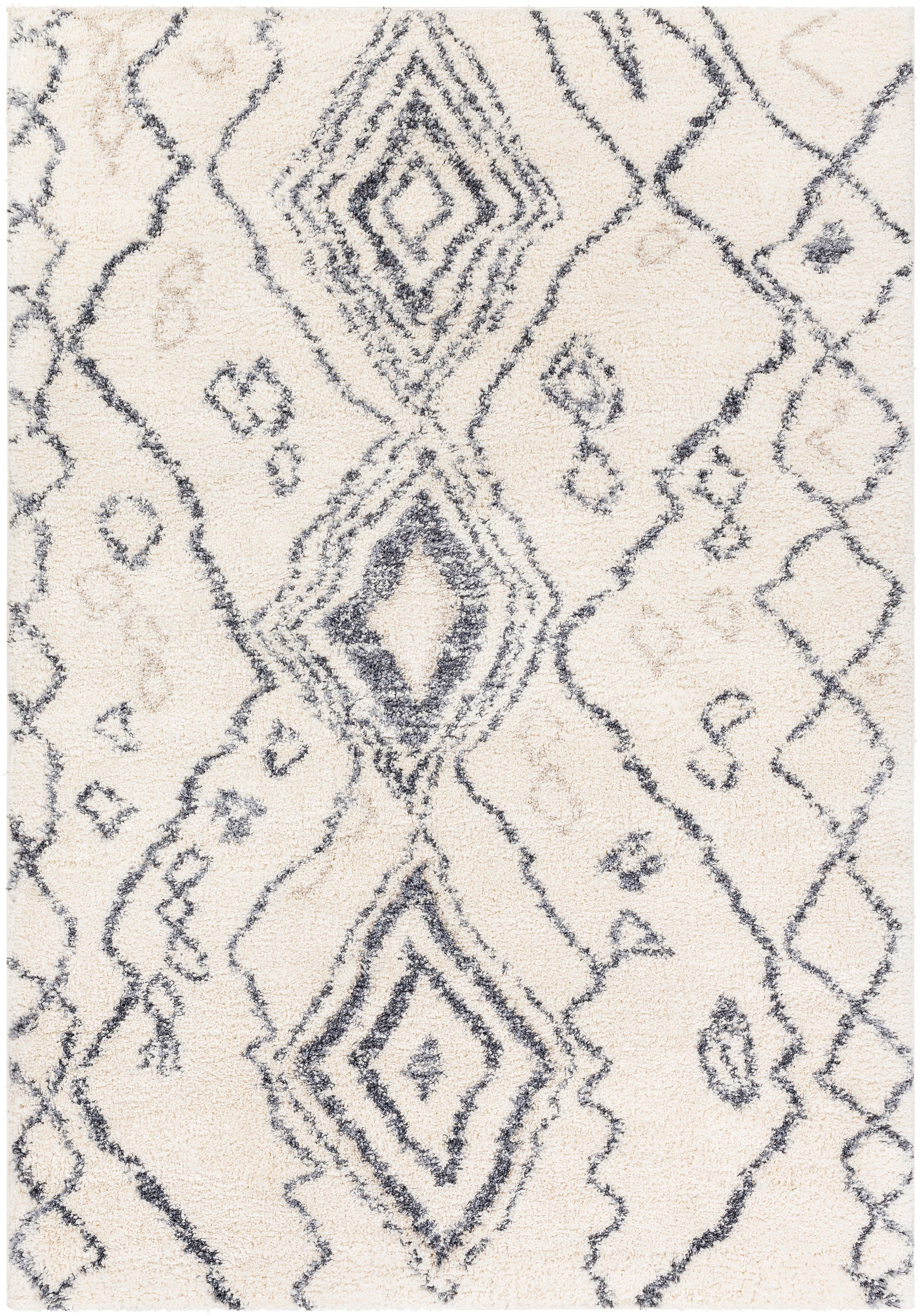 Surya Puffy Shag 5'3" x 7' Abstract Area Rug, Cream/Blue, large